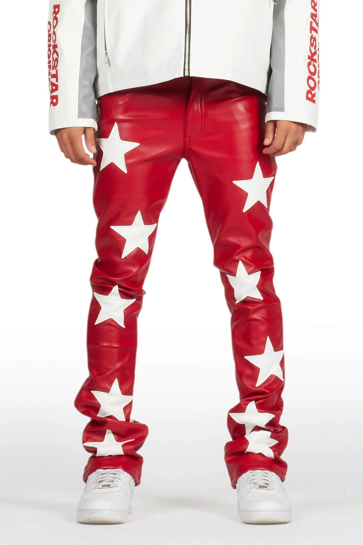 Steen Red PU Stacked Flare Jean