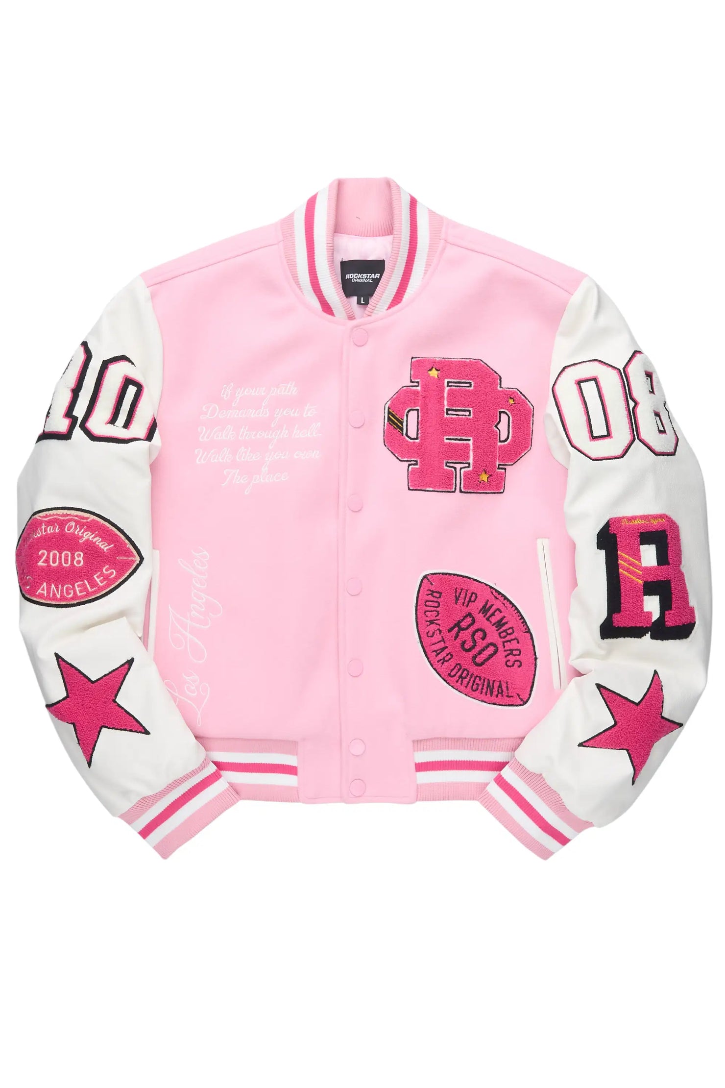 Adrienne Pink Oversized Varsity Jacket