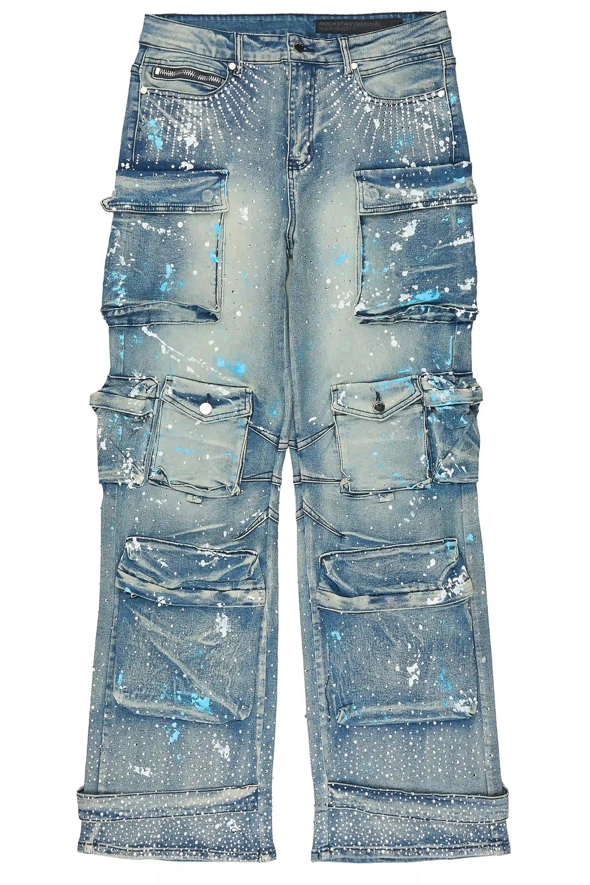 Keoni Light Blue Rhinestone Painter Baggy Fit Jean