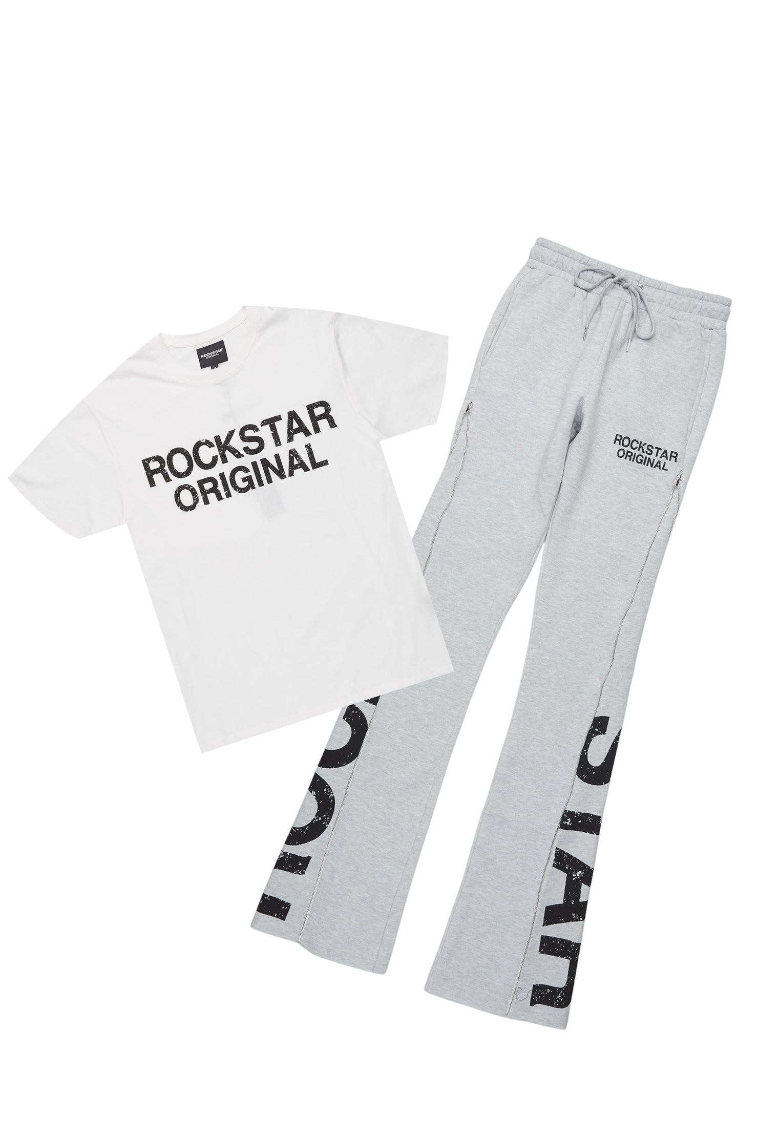 Deniska Heather Grey T-Shirt/Baggy Stacked Flare Track Set