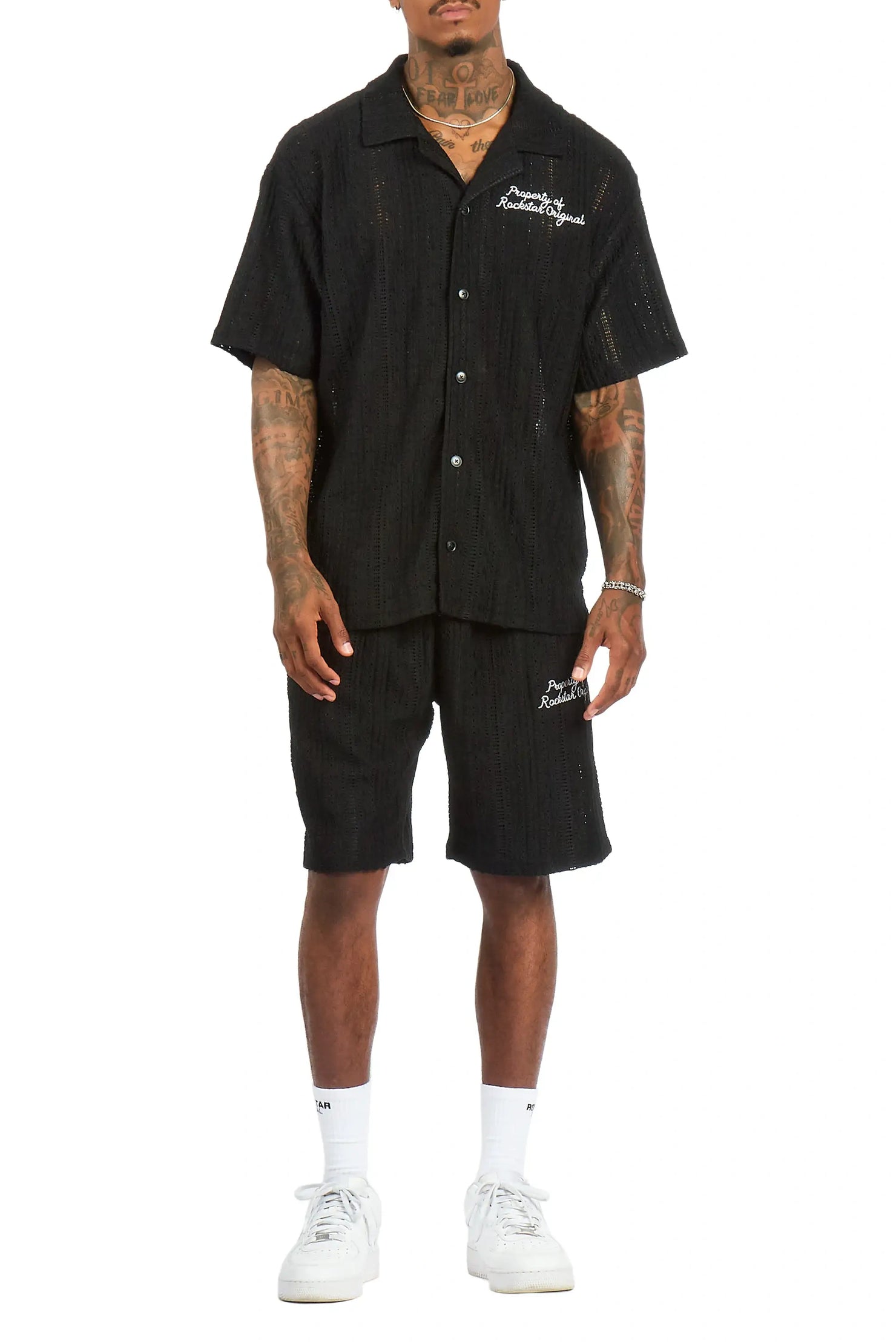 Zyaire Black Button Down Shirt/Short Set