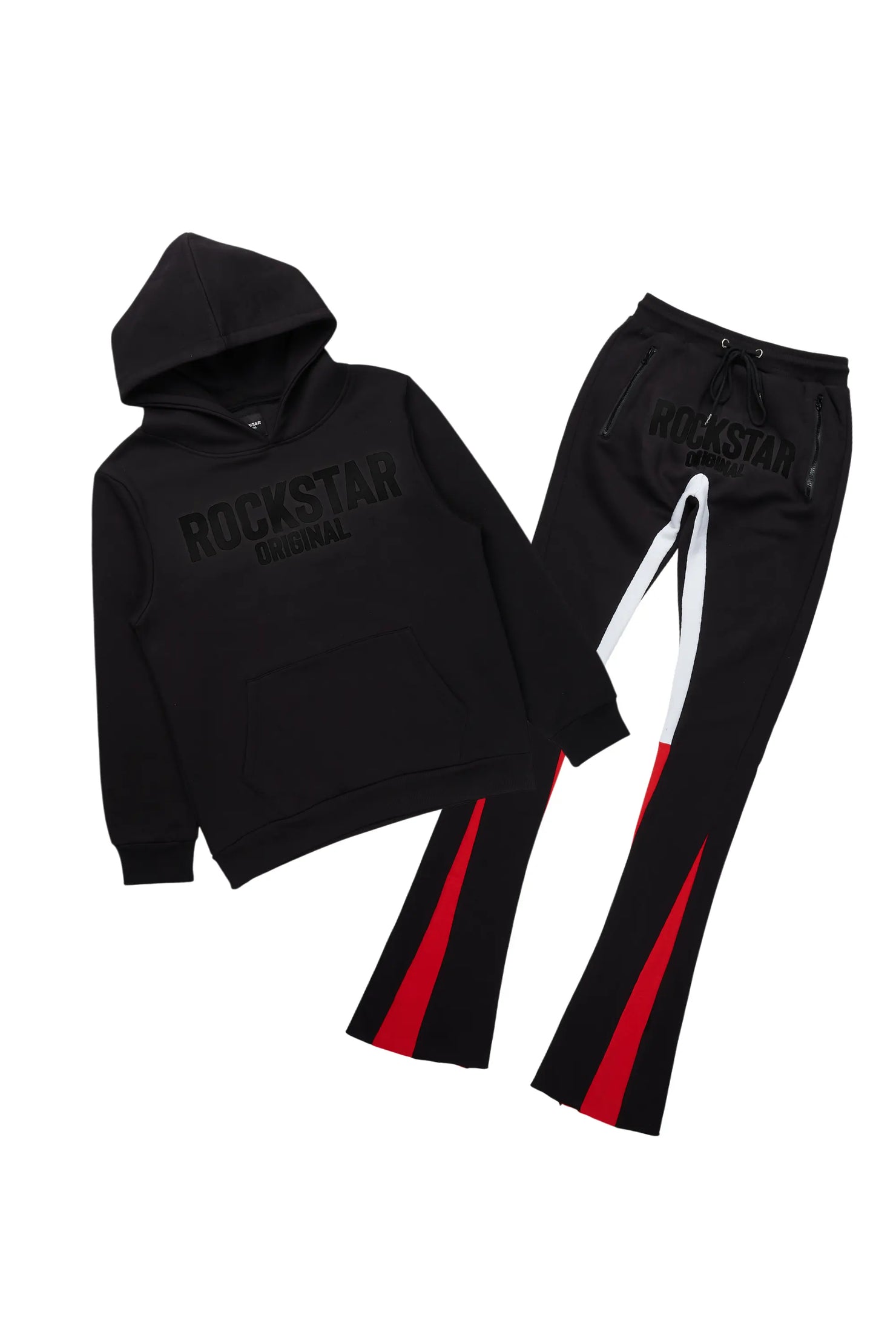 Sana Black/Black Hoodie/Stacked Flare Track Pant Set