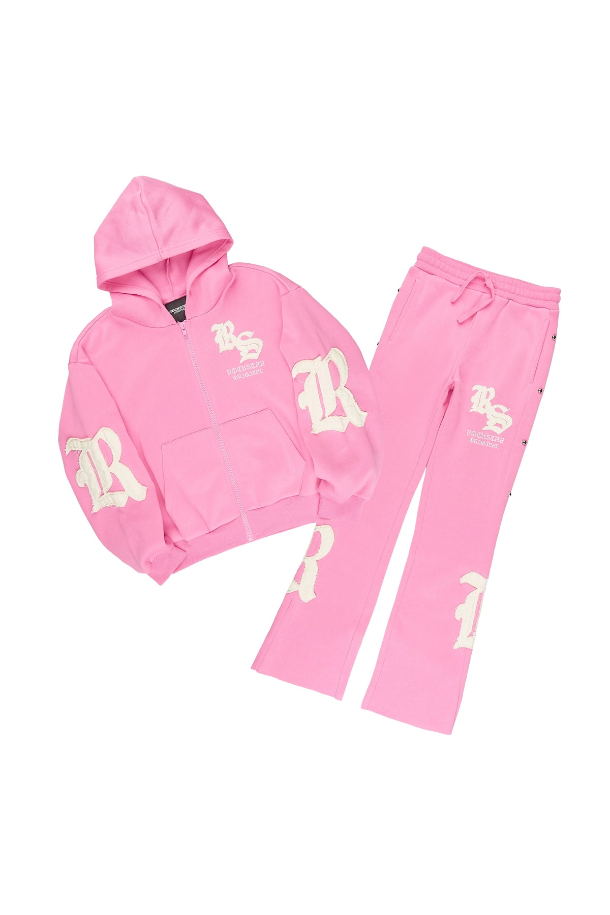 Girls Shironda Bubblegum/Cream Zip Up Hoodie Stacked Track Set