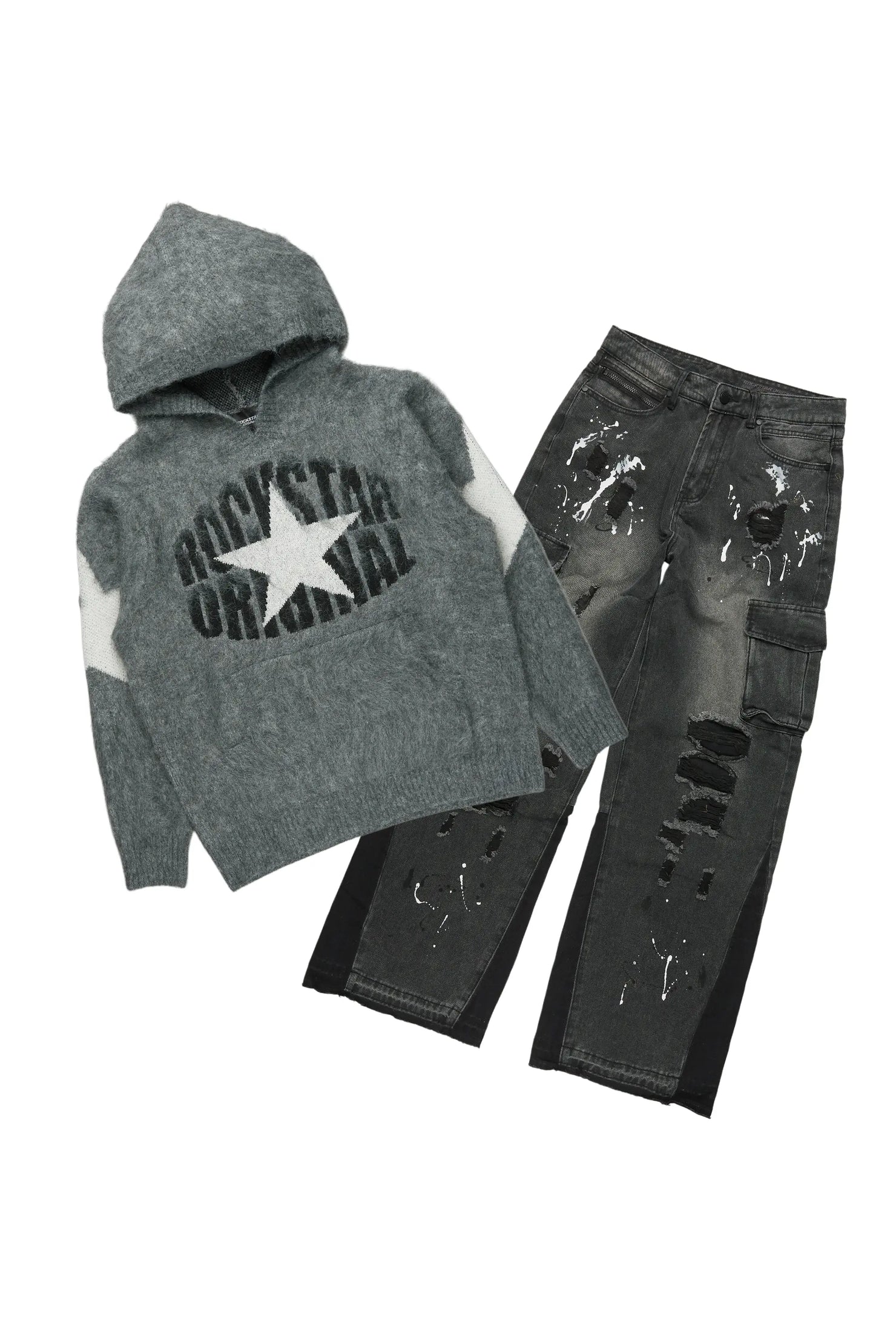States Grey Mohair Hoodie/Baggy Fit Jean Bundle
