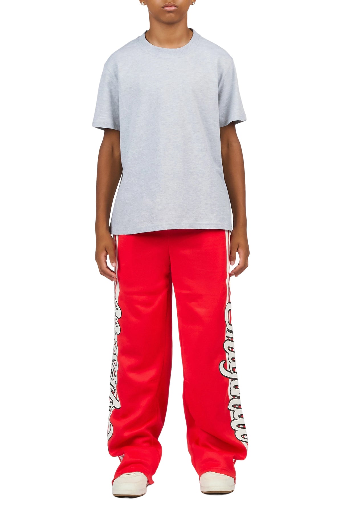 Boys Mozavi Red/White Baggy Track Pant