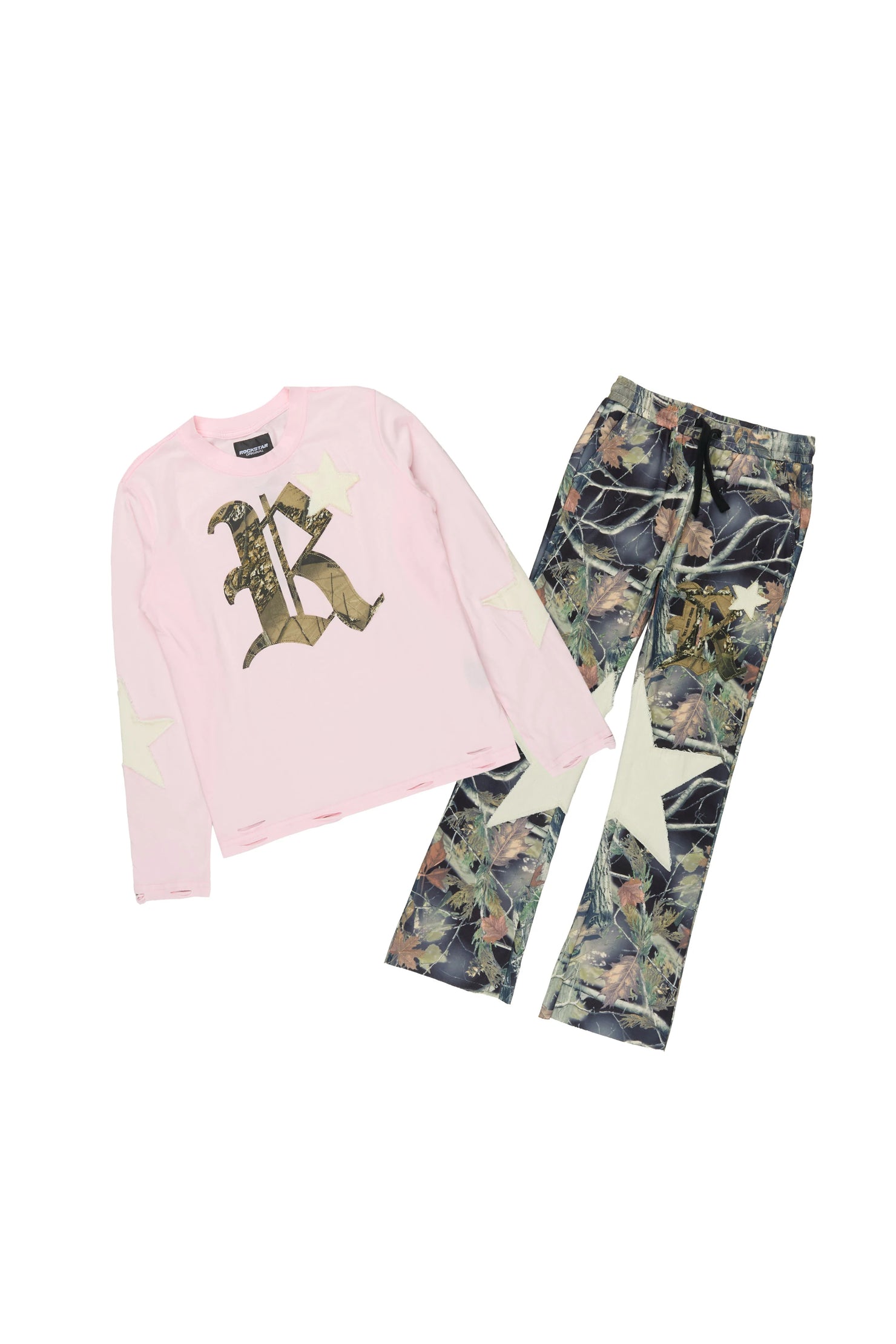 Girls Delgera Pink/Camo Long Sleeve T-Shirt Track Set