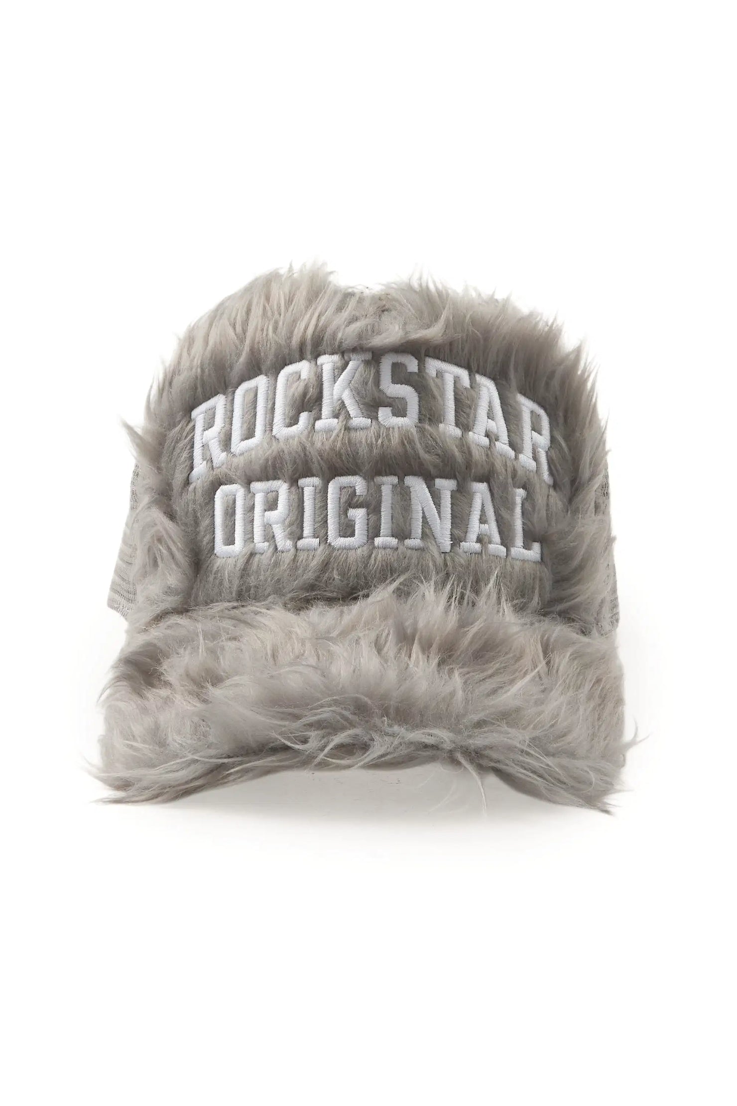 Shaggy Grey Fur Trucker Hat