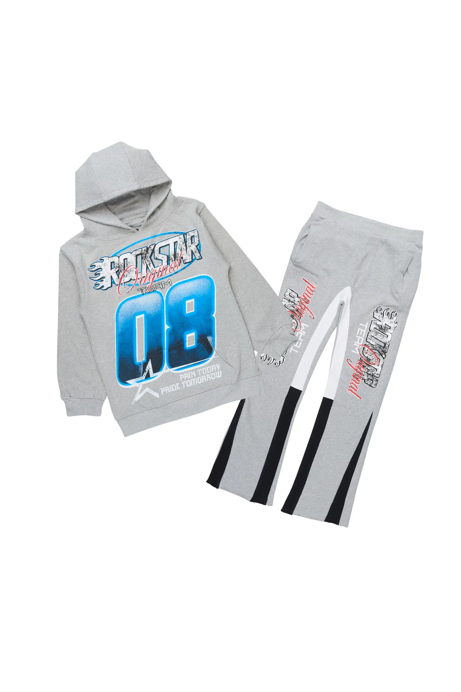 Boys Ryker Heather Grey Hoodie/Stacked Flare Track Set