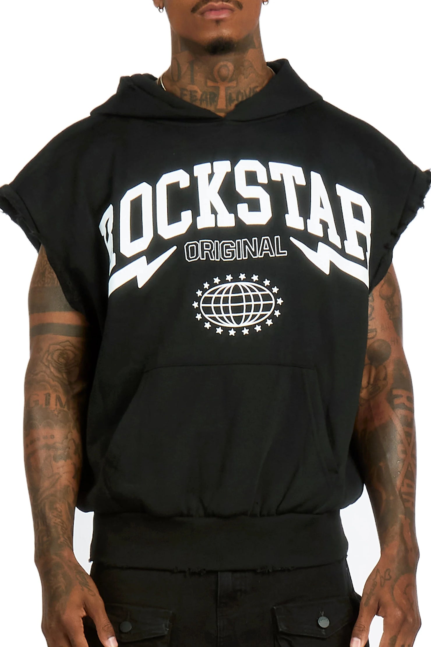 Stori Black/White Cut Sleeve Hoodie