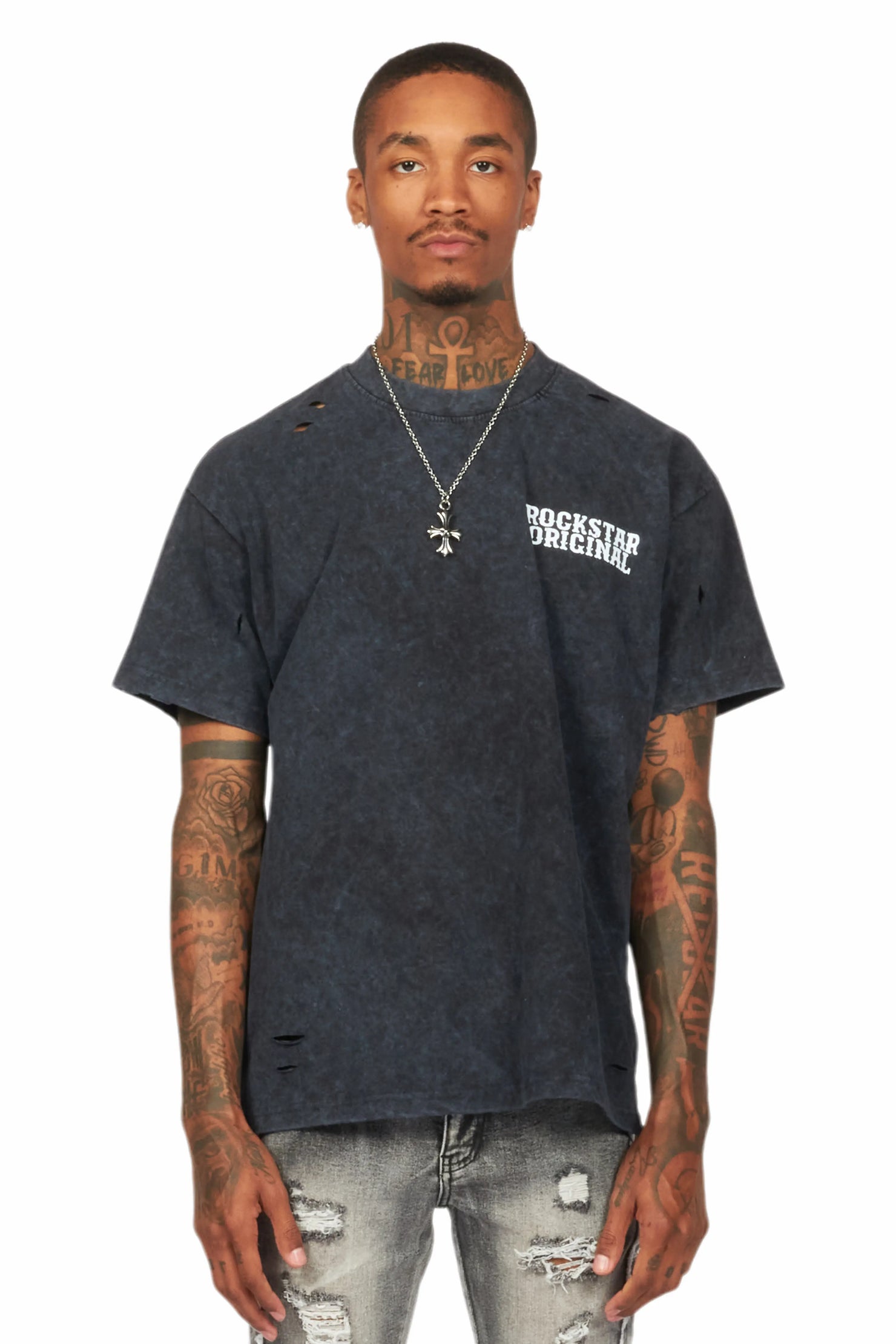 Posse Vintage Black Distressed Oversized T-Shirt