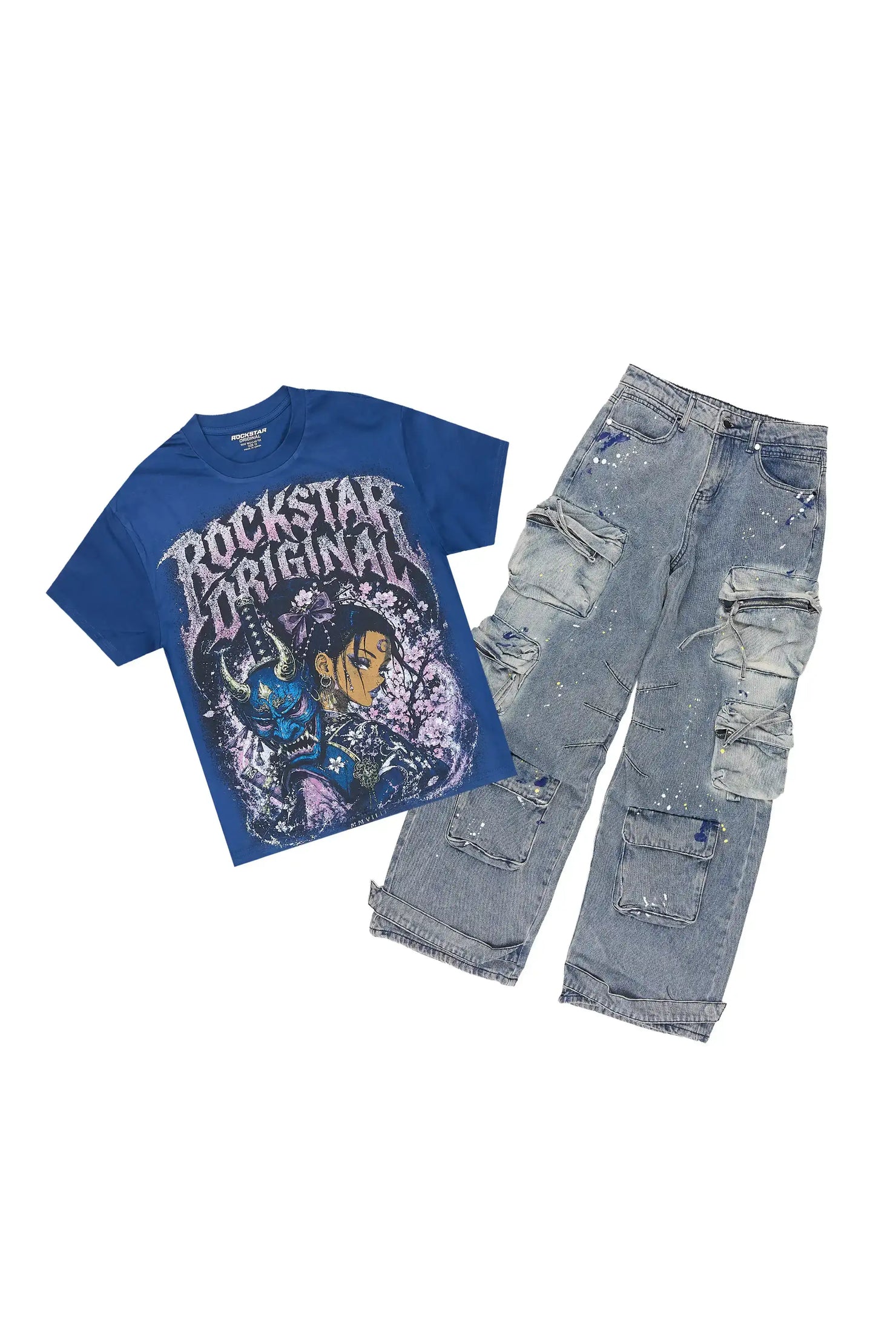 Boys Kavero Navy/Blue T-Shirt Baggy Jean Set