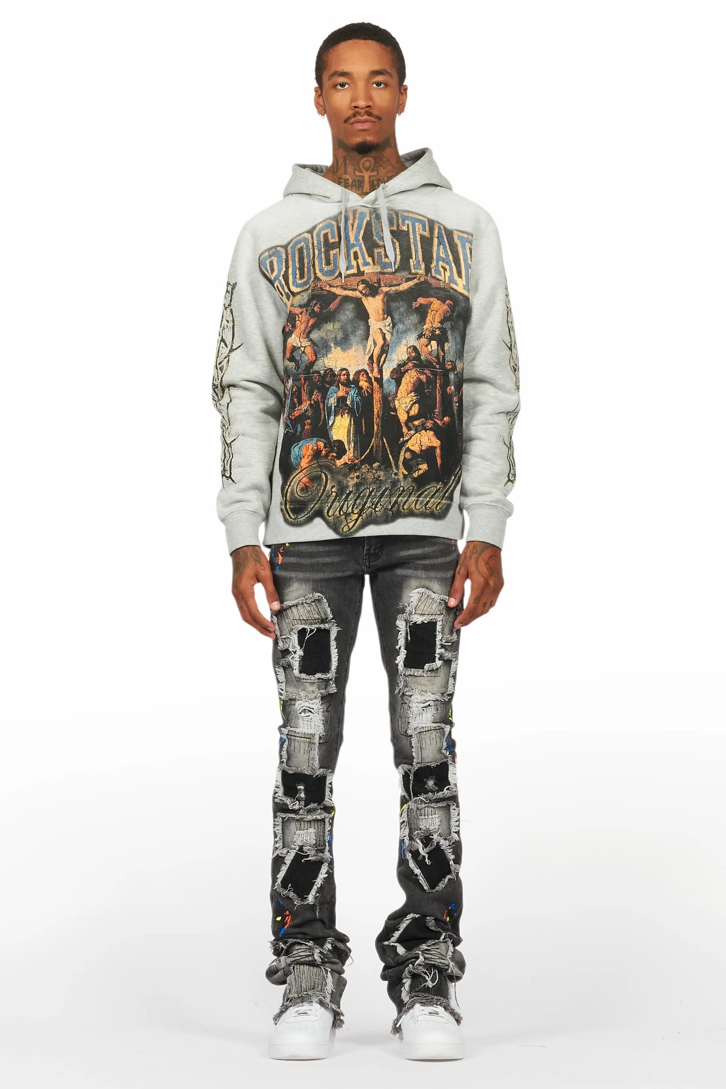 Waller Heather Grey Hoodie/Super Stacked Flare Jean Bundle