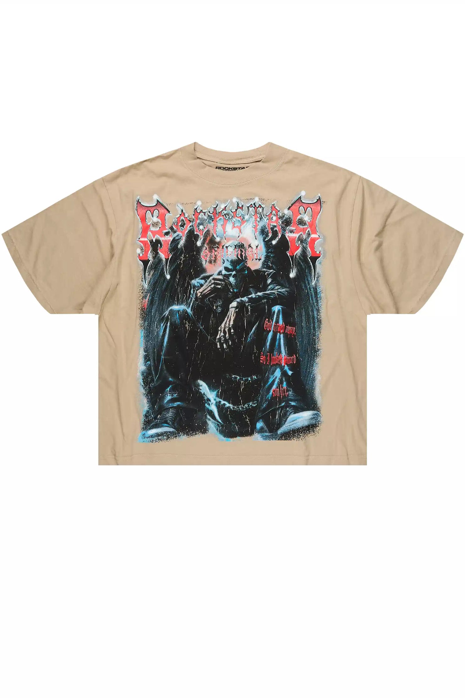 Krowne Beige/Black Oversized Graphic T-Shirt