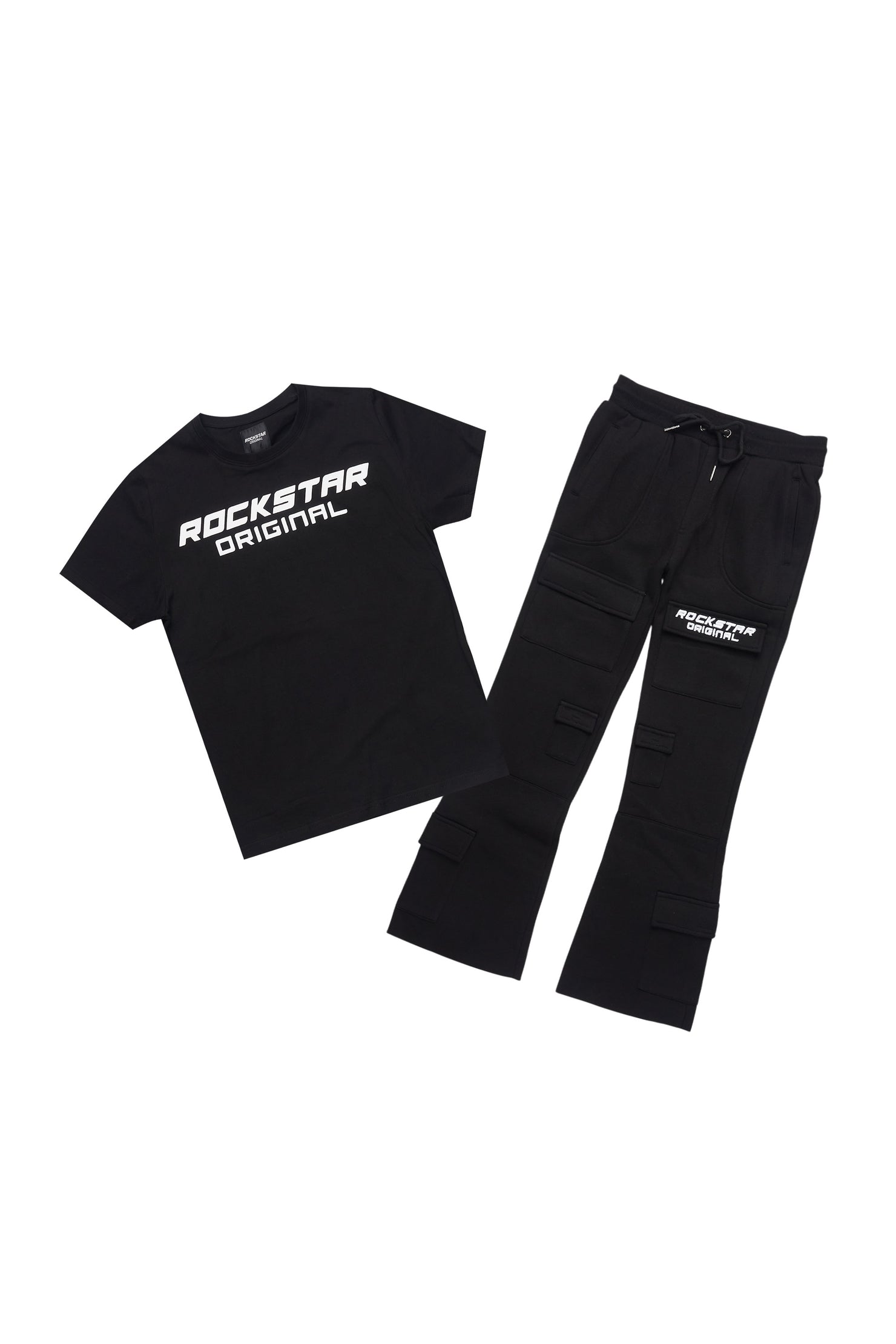 Boys Connor Black T-Shirt Flare Sweat Pant Set