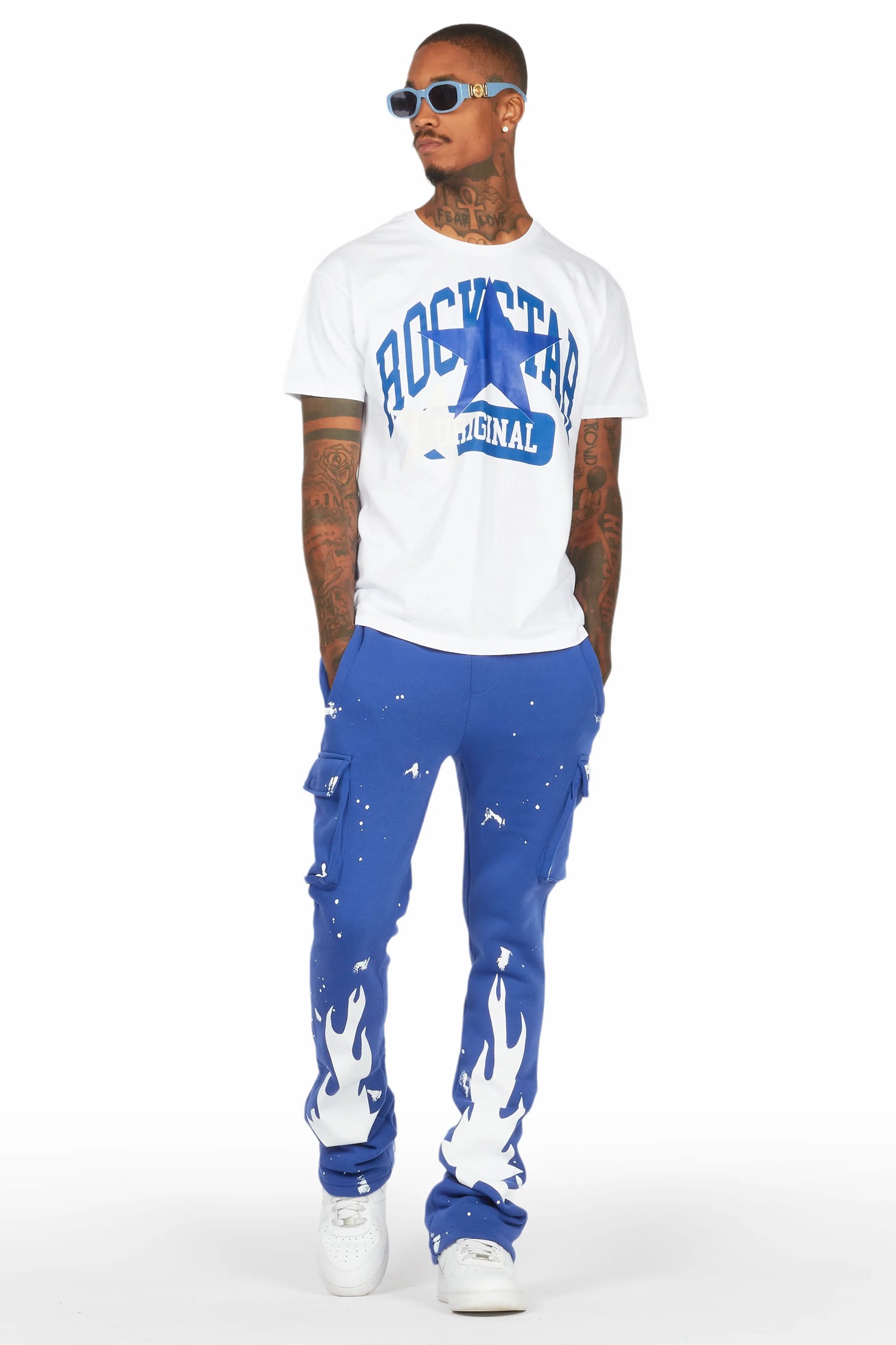 Mallor White/Royal T-Shirt/Cargo Stacked Track Set