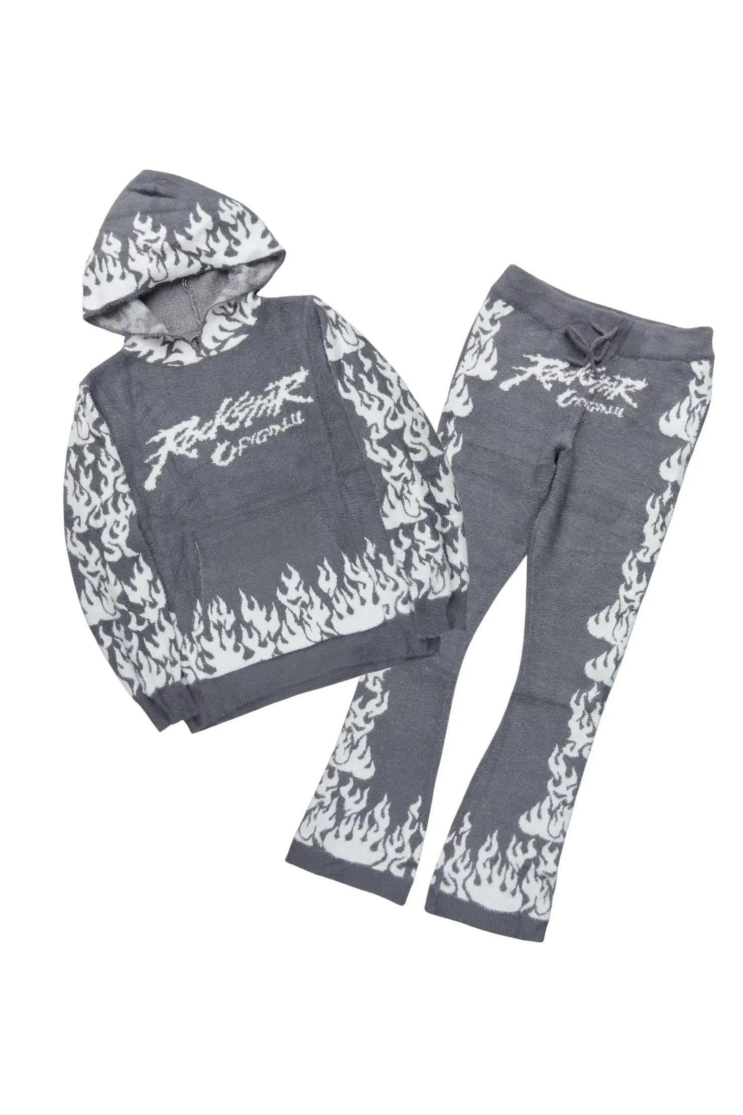 Yash Grey Hoodie Stacked Flare Track Set
