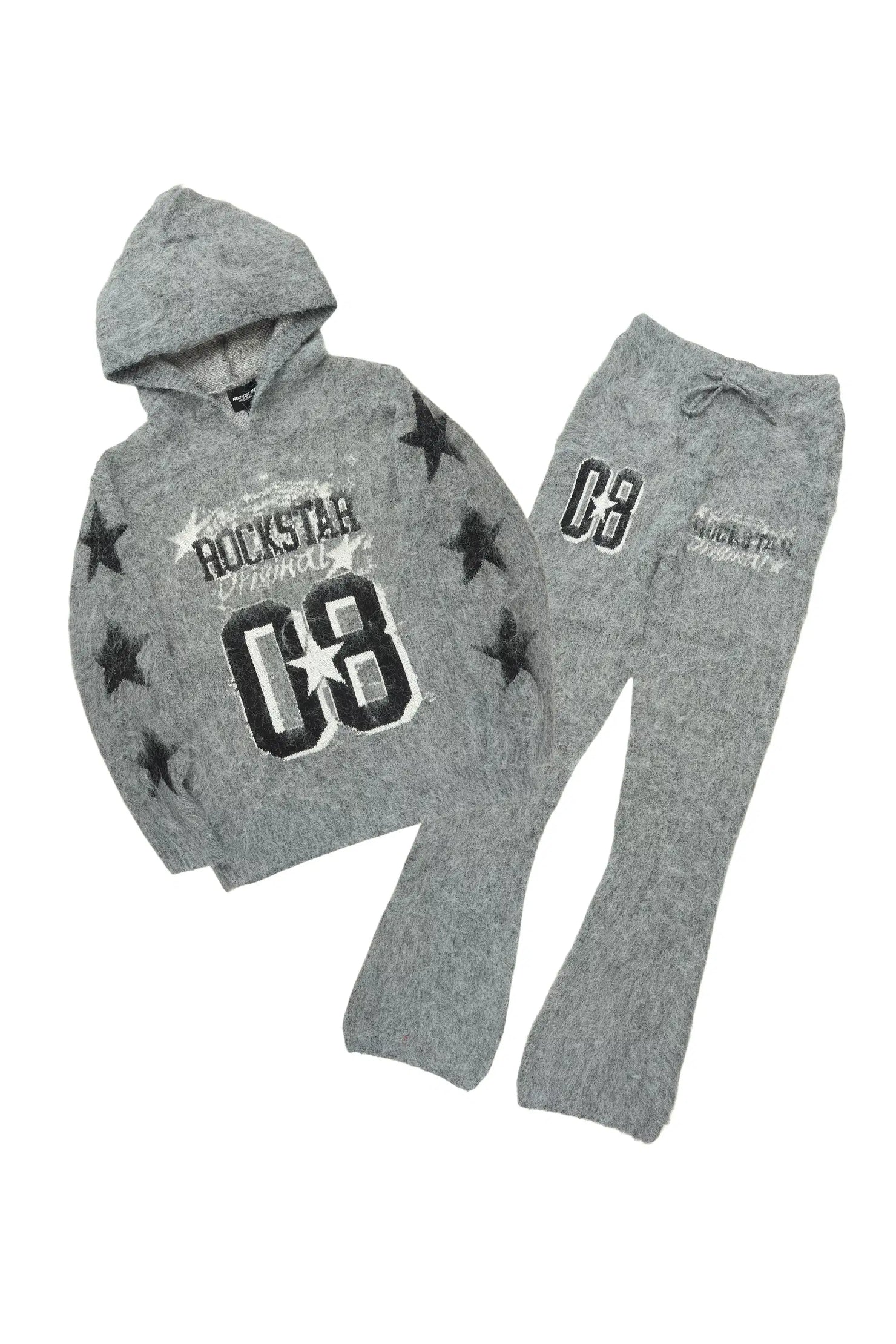 Allstar Grey Hoodie Stacked Flare Knitted Mohair Track Set