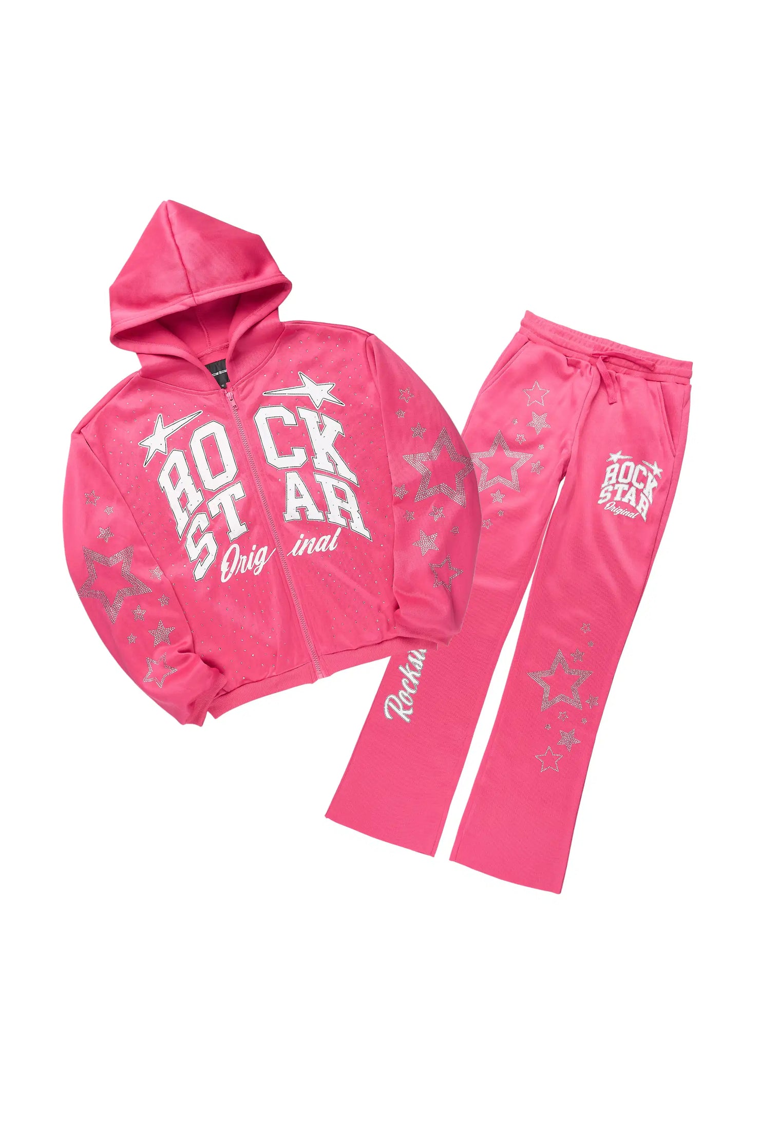 Girls Flaveya Pink Rhinestone Stacked Track Set