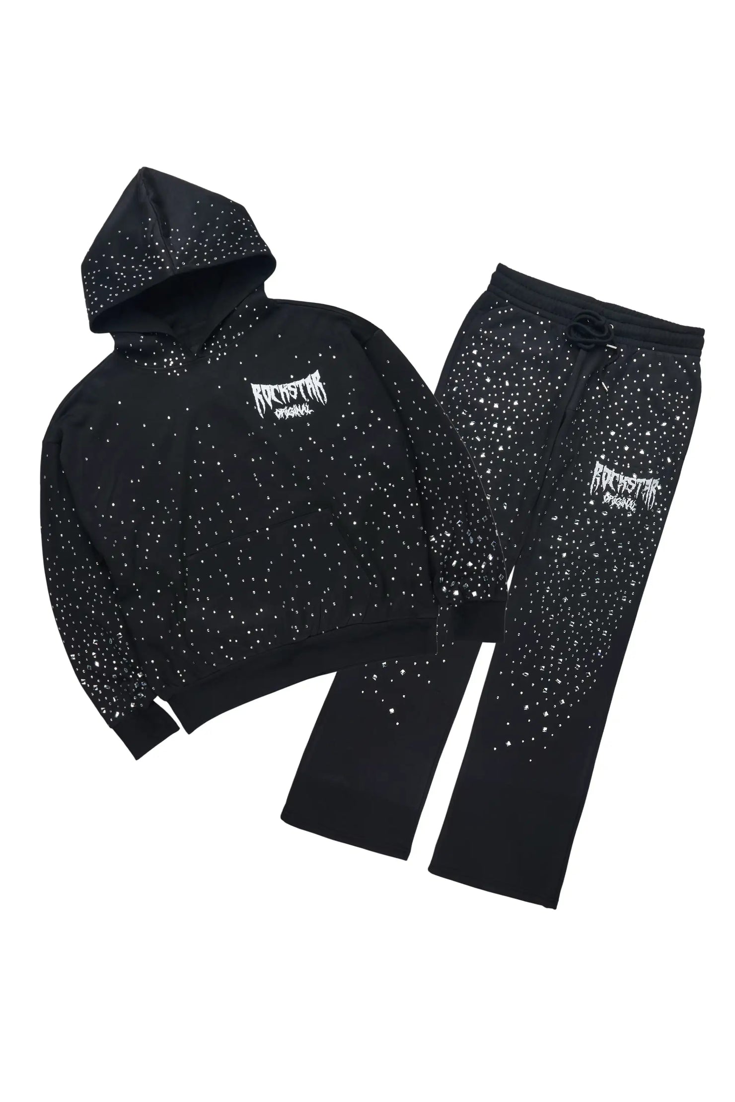 Twinkle Black/Clear Rhinestone Hoodie Relaxed Track Set