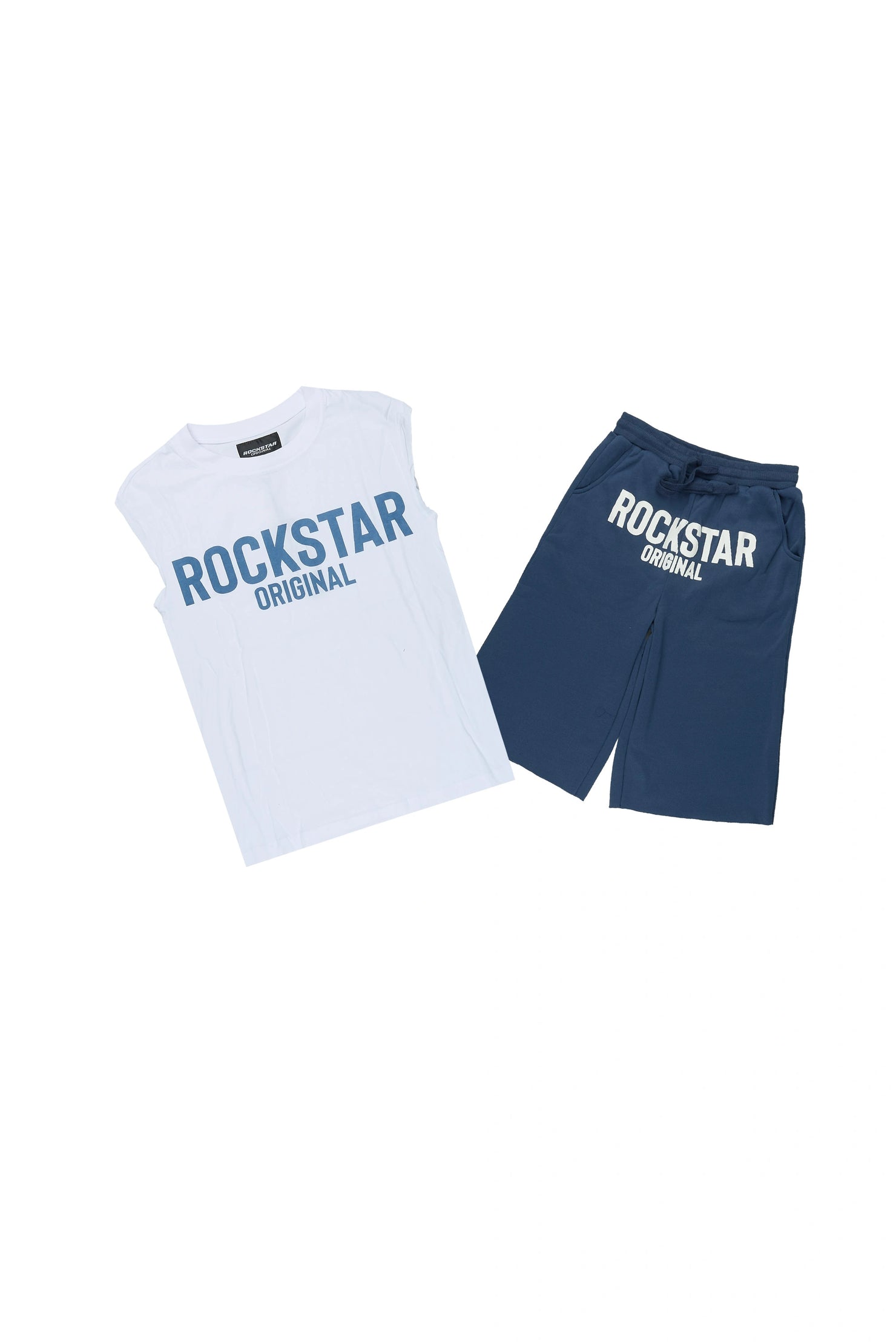 Boys Mikasso White/Navy Cut Off T-Shirt Short Set