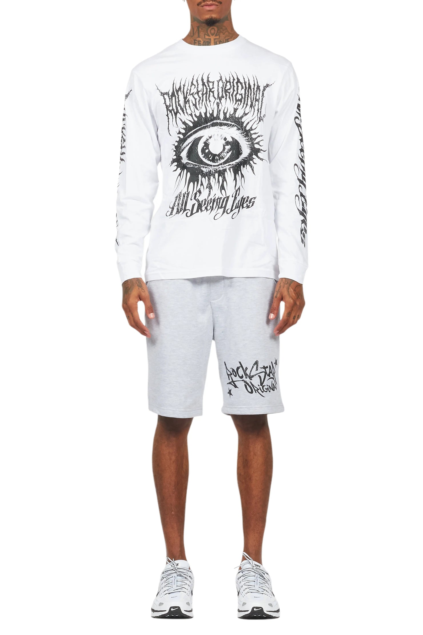 All Seeing Eyes White/Grey Long Sleeve T-Shirt Short Set