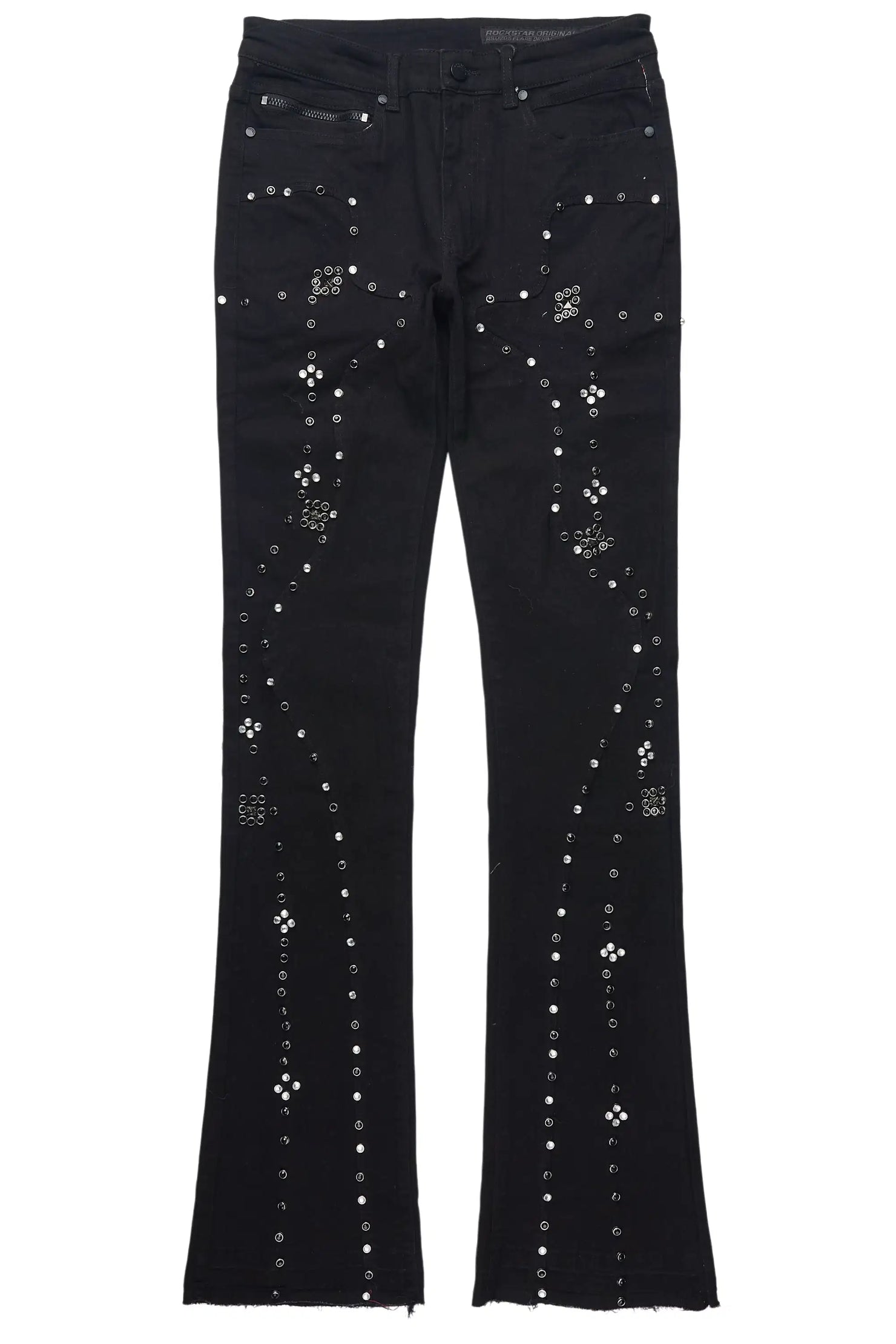Chaz Jet Black Stud Stacked Flare Jean