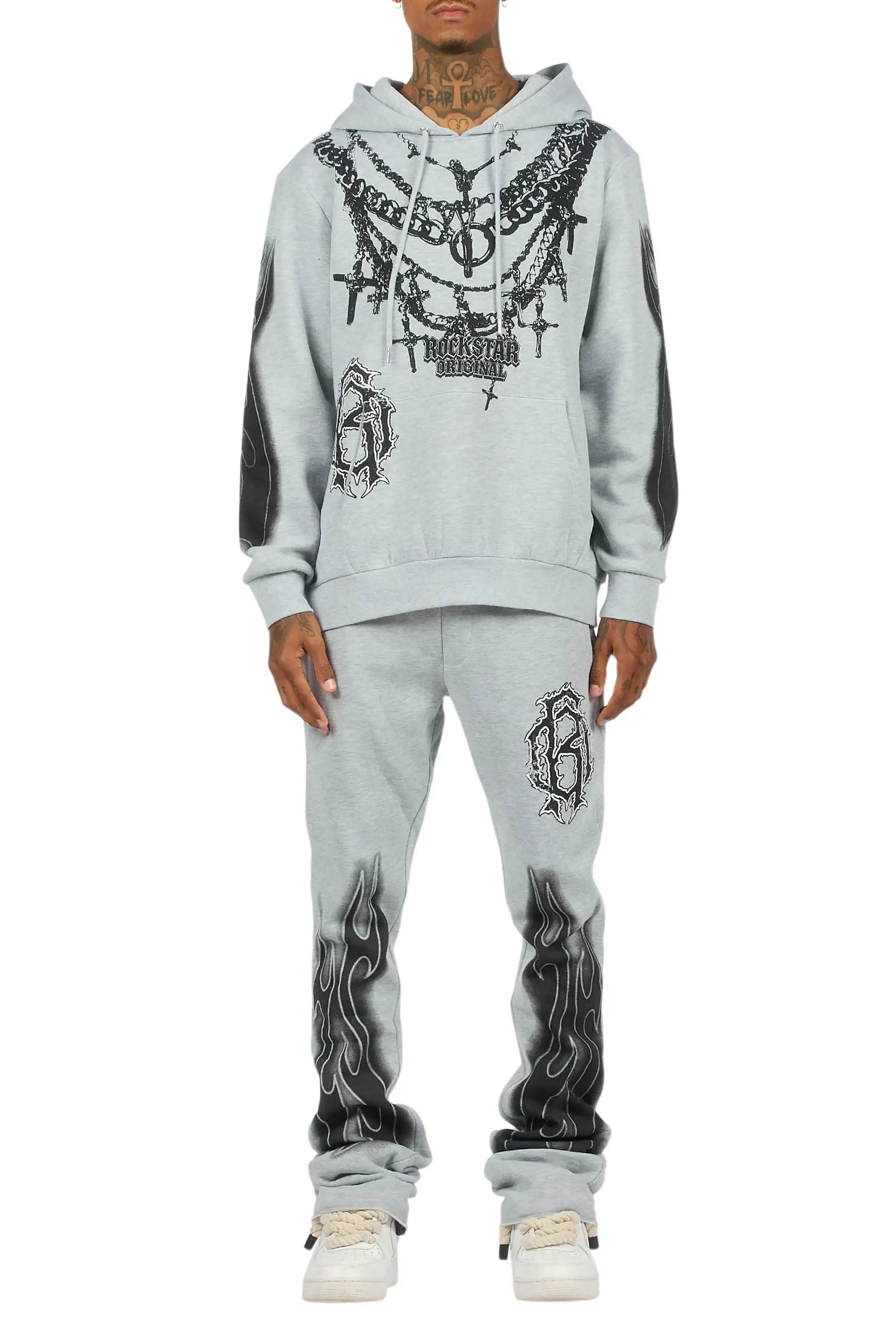 Nyro Heather Grey Hoodie/Stacked Pant Track Set