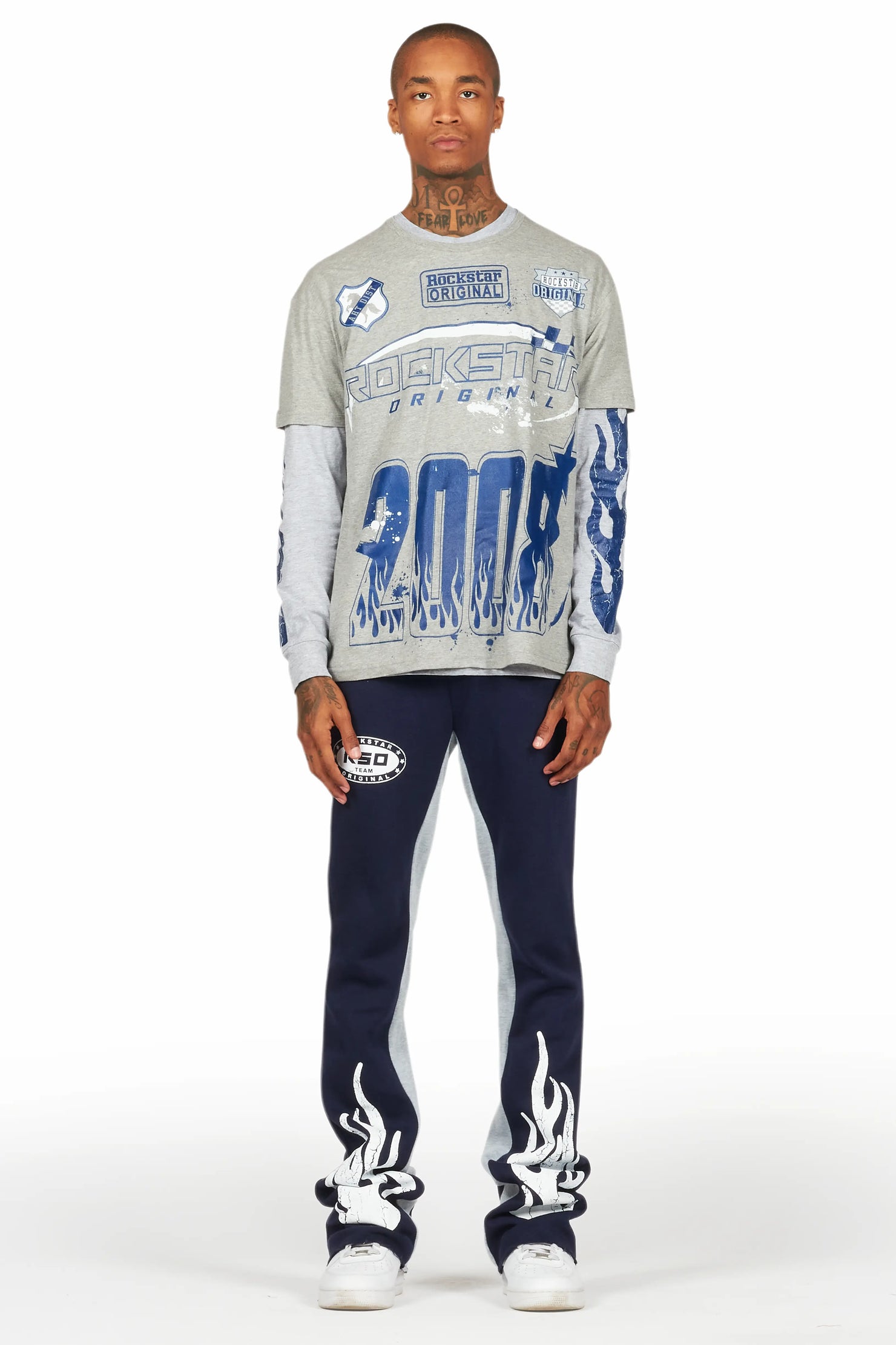 Amos Heather Grey Double Layer T-Shirt/Stacked Baggy Pant Set