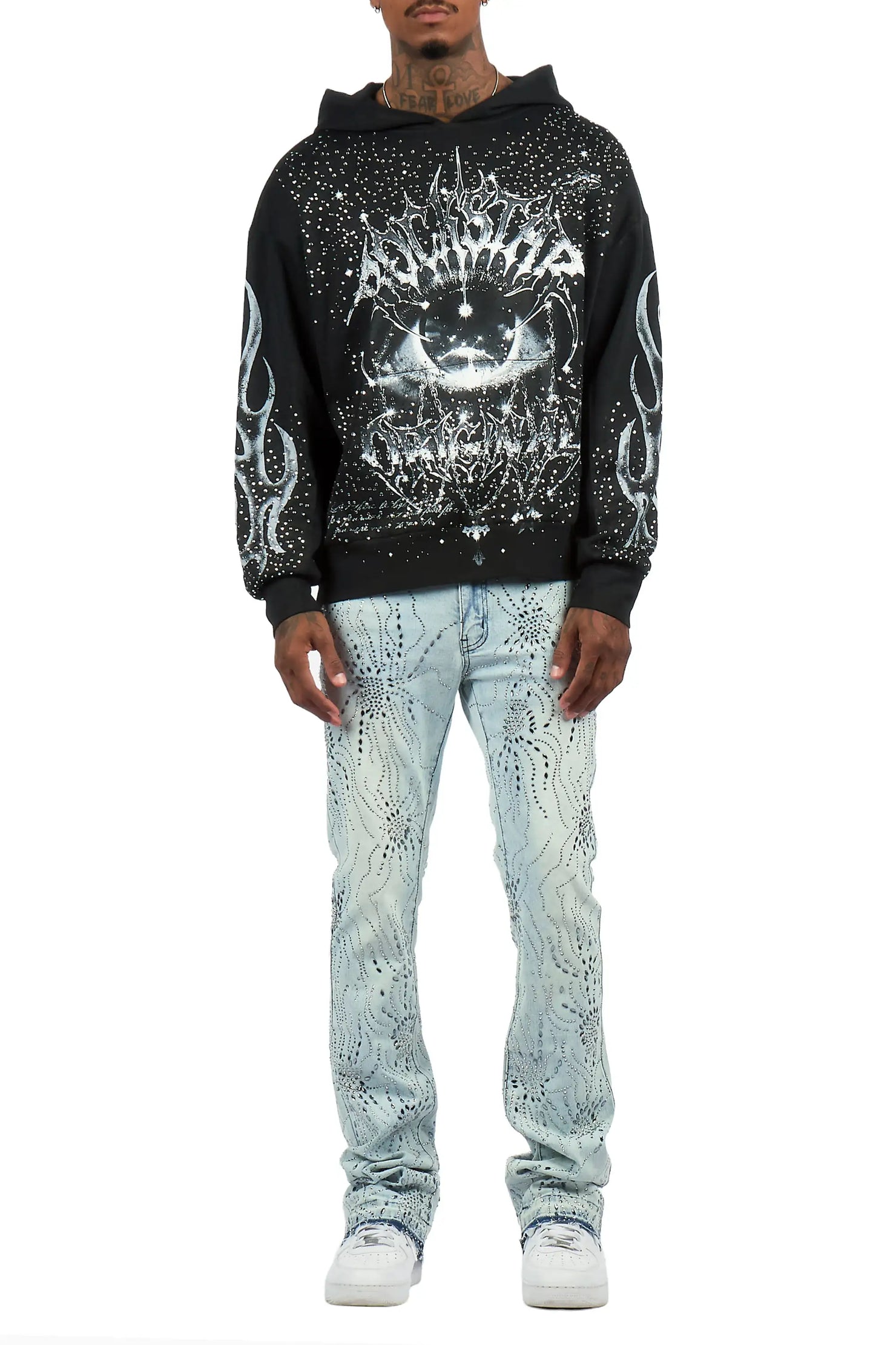 Izai Light Blue Rhinestone Stacked Fit Jean