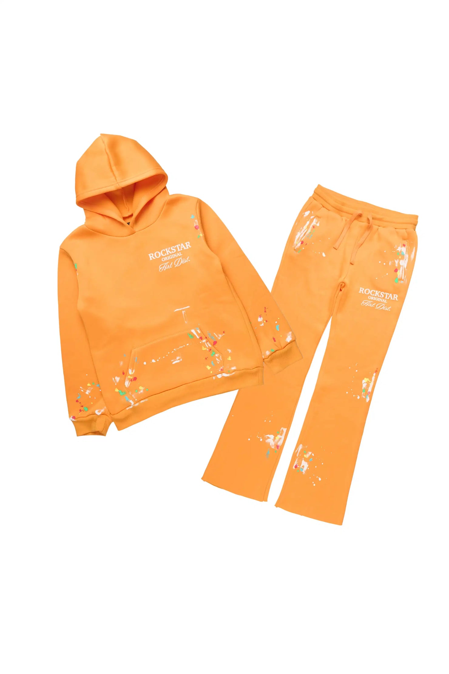 Girls Rockstar Art Dist. 2.0 Orange Hoodie/Stacked Flare Track Set