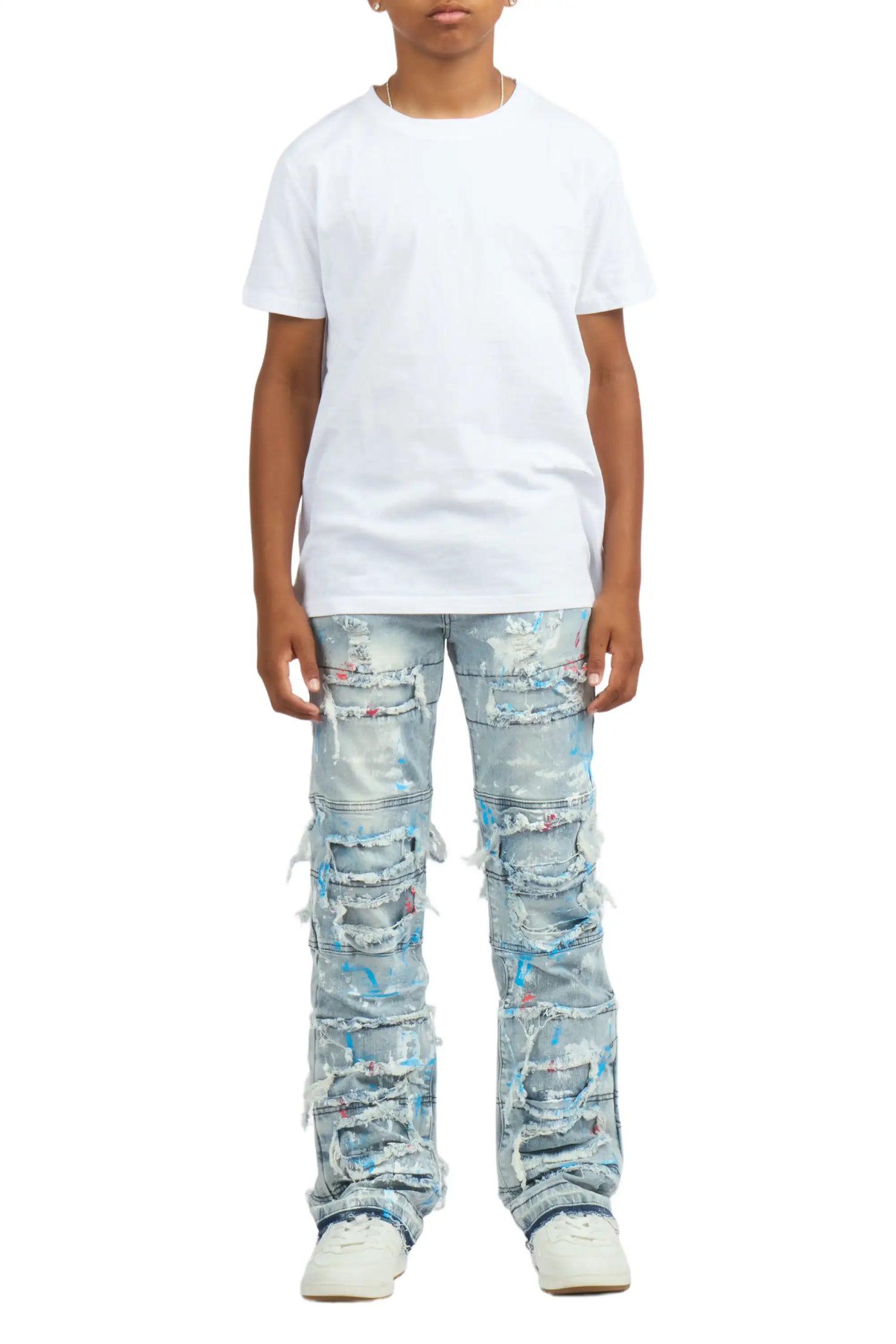 Boys Vasso Blue Stacked Painter Flare Jean
