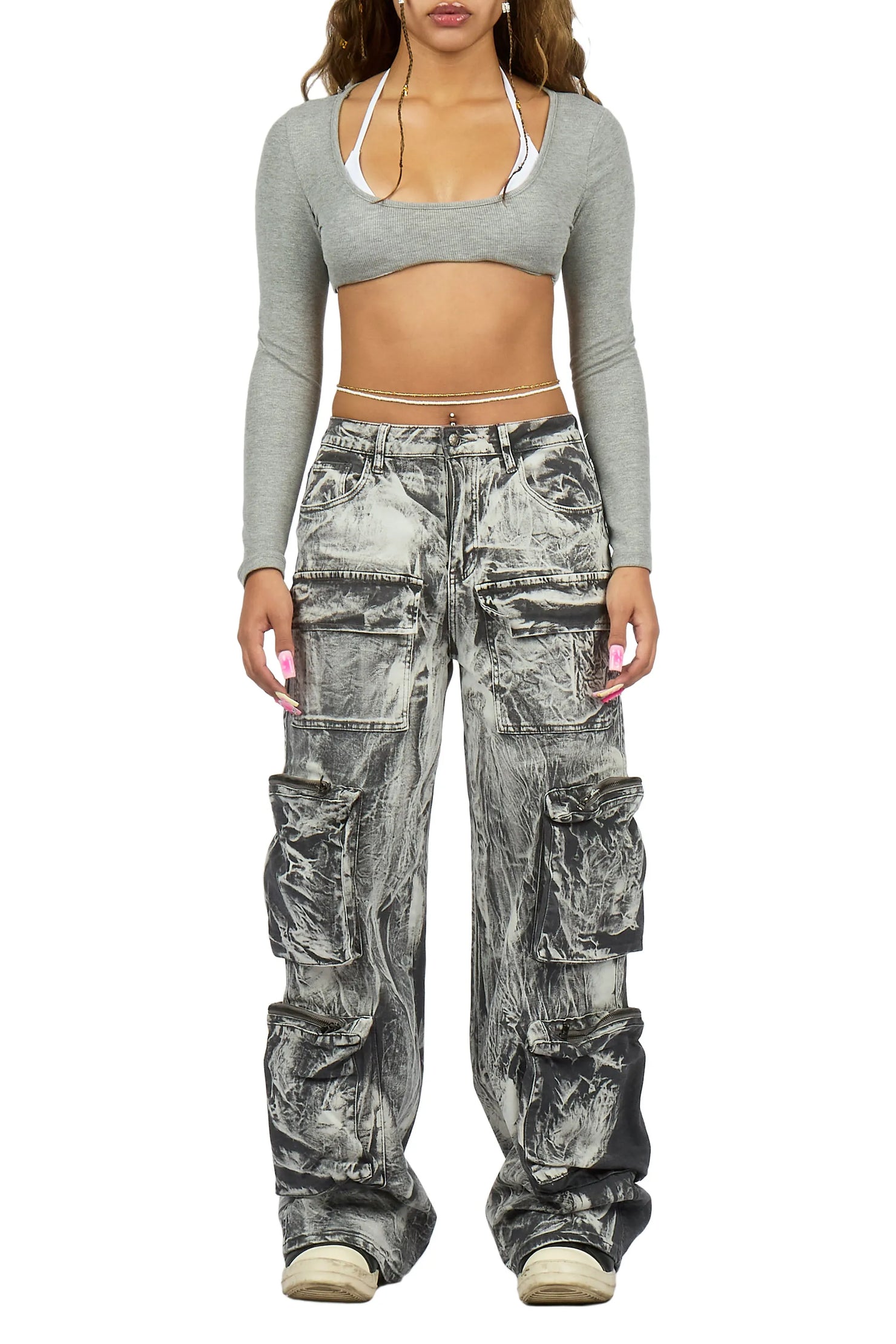 Malaika Grey Cargo Stacked Jean