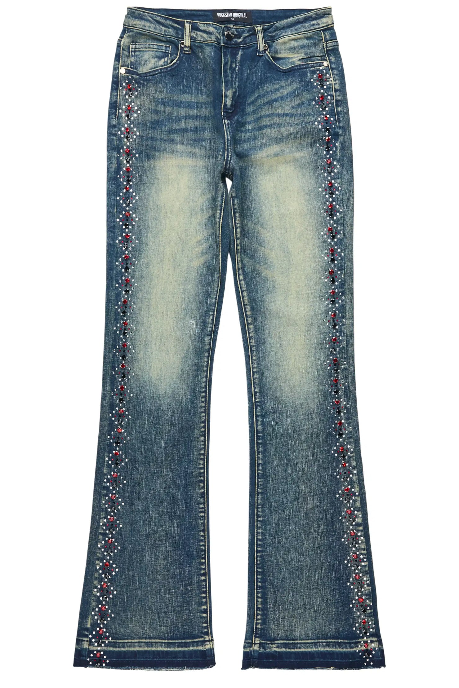 Gria Tinted Wash Rhinestone Stacked Flare Jean
