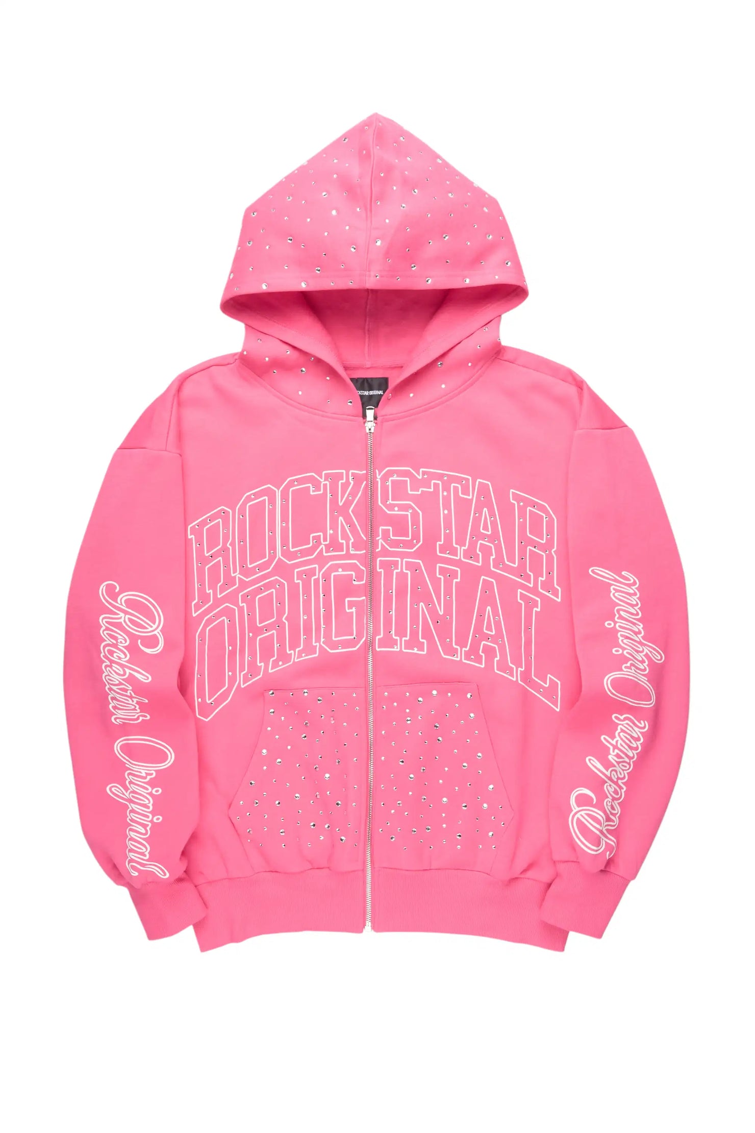 Alvina Pink Rhinestone Zip Up Hoodie