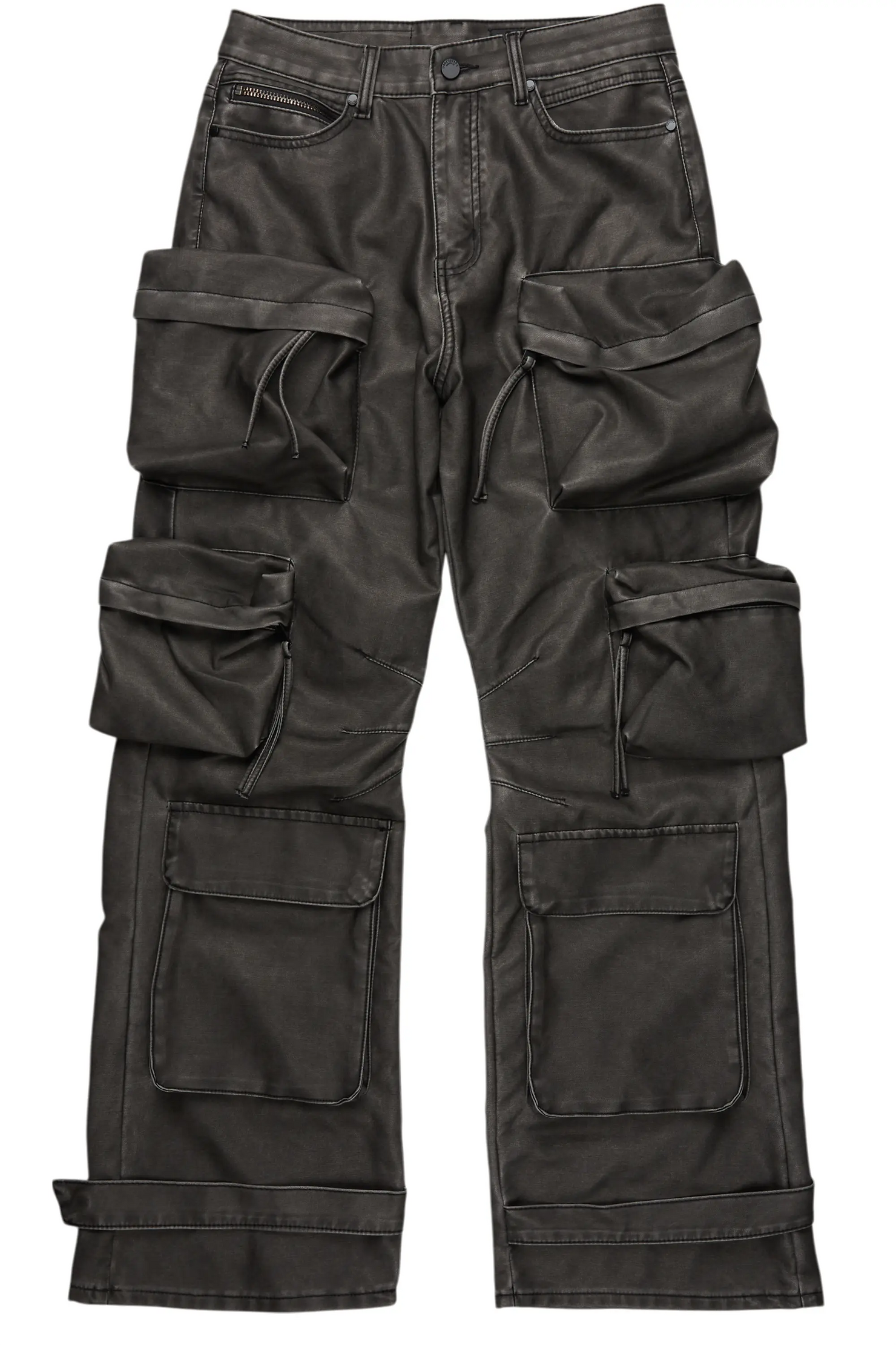 Lenz Black Distressed PU Stacked Leather Jean