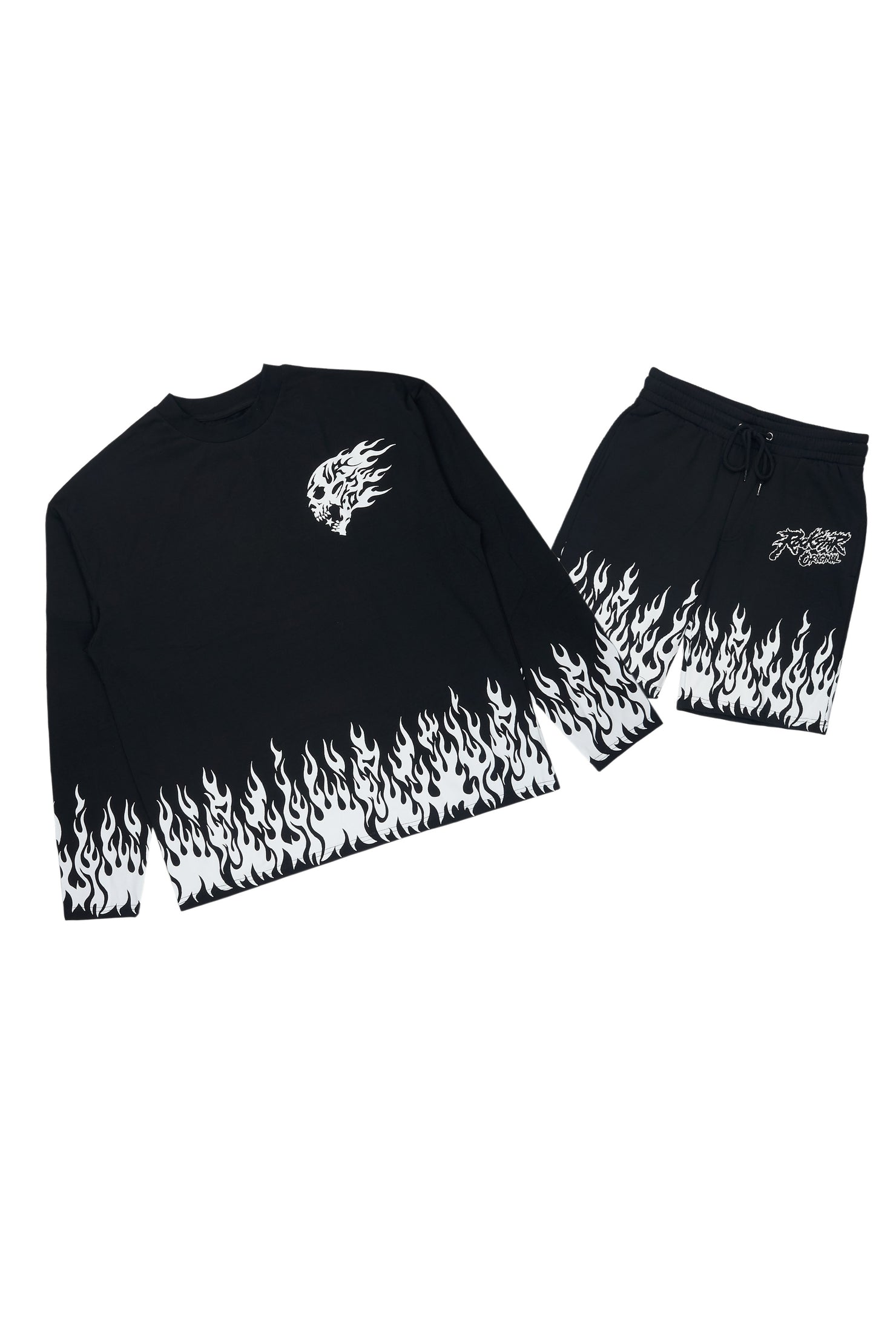Bubble Black/White Long Sleeve T-Shirt/Short Set