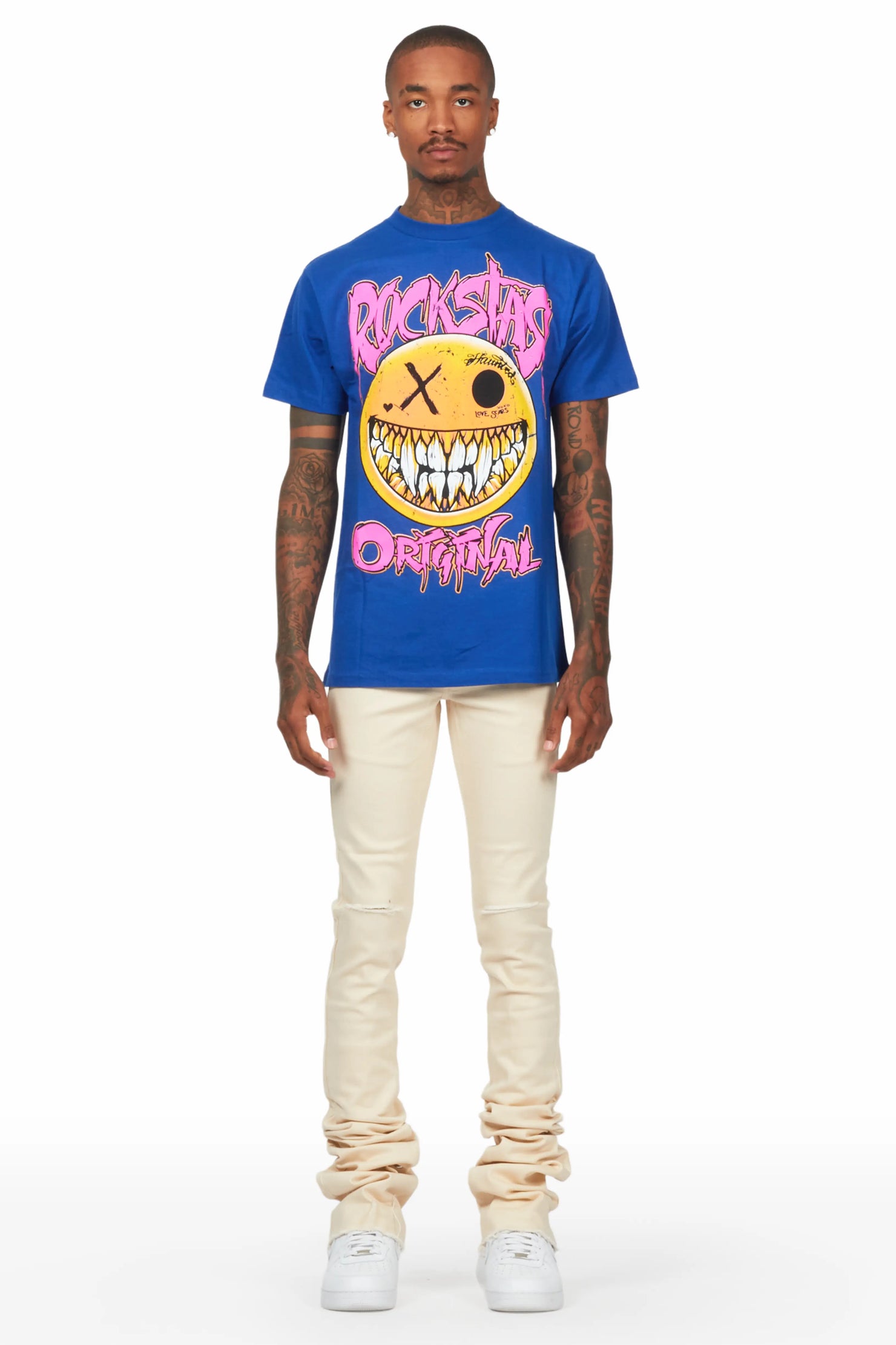 Fraust Royal T-Shirt & Josiah Beige Super Stacked Flare Jean Bundle