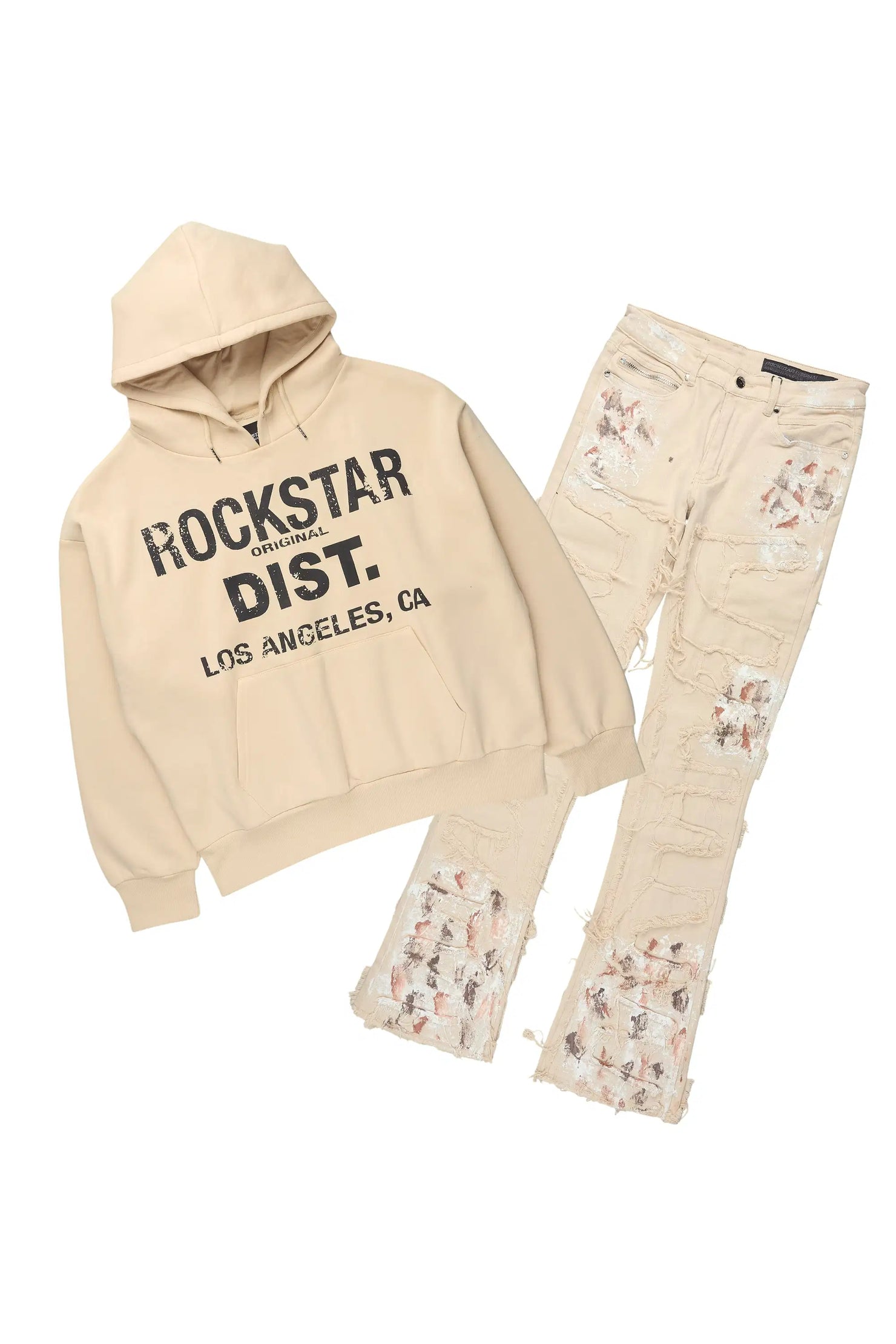 Saxon Beige/Beige Hoodie/Stacked Flare Jean Set