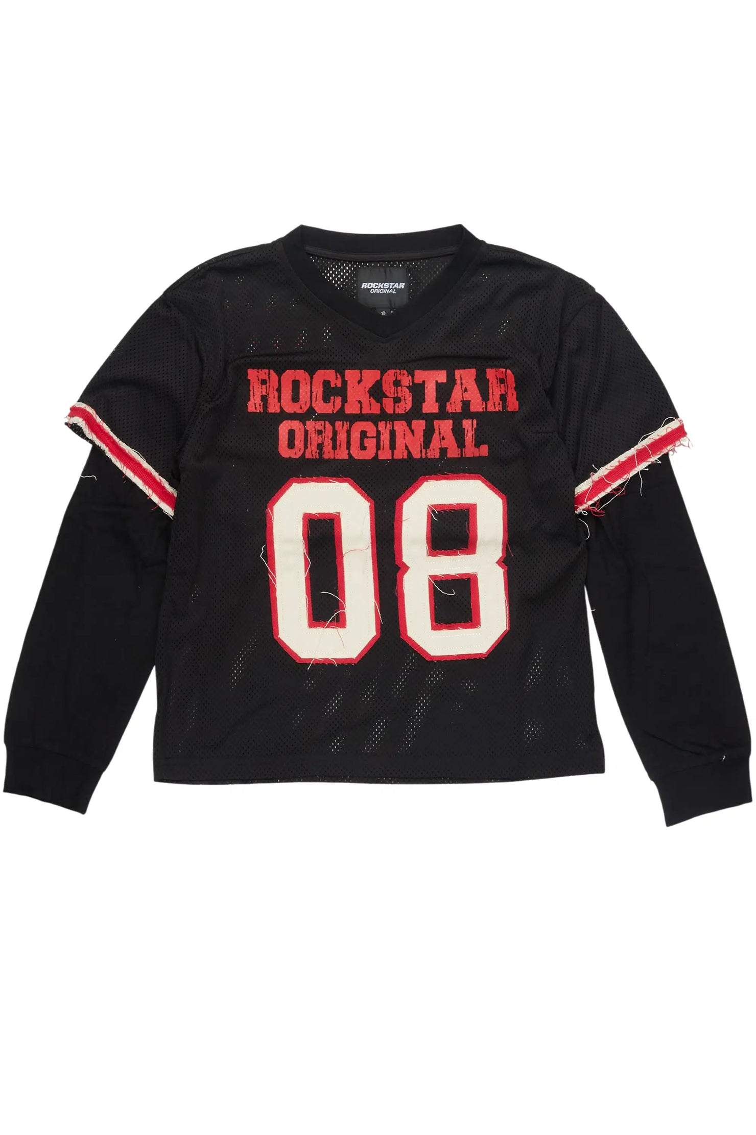 Boys Deston Mesh Black/Red/White Double Layer L/S Graphic T-Shirt
