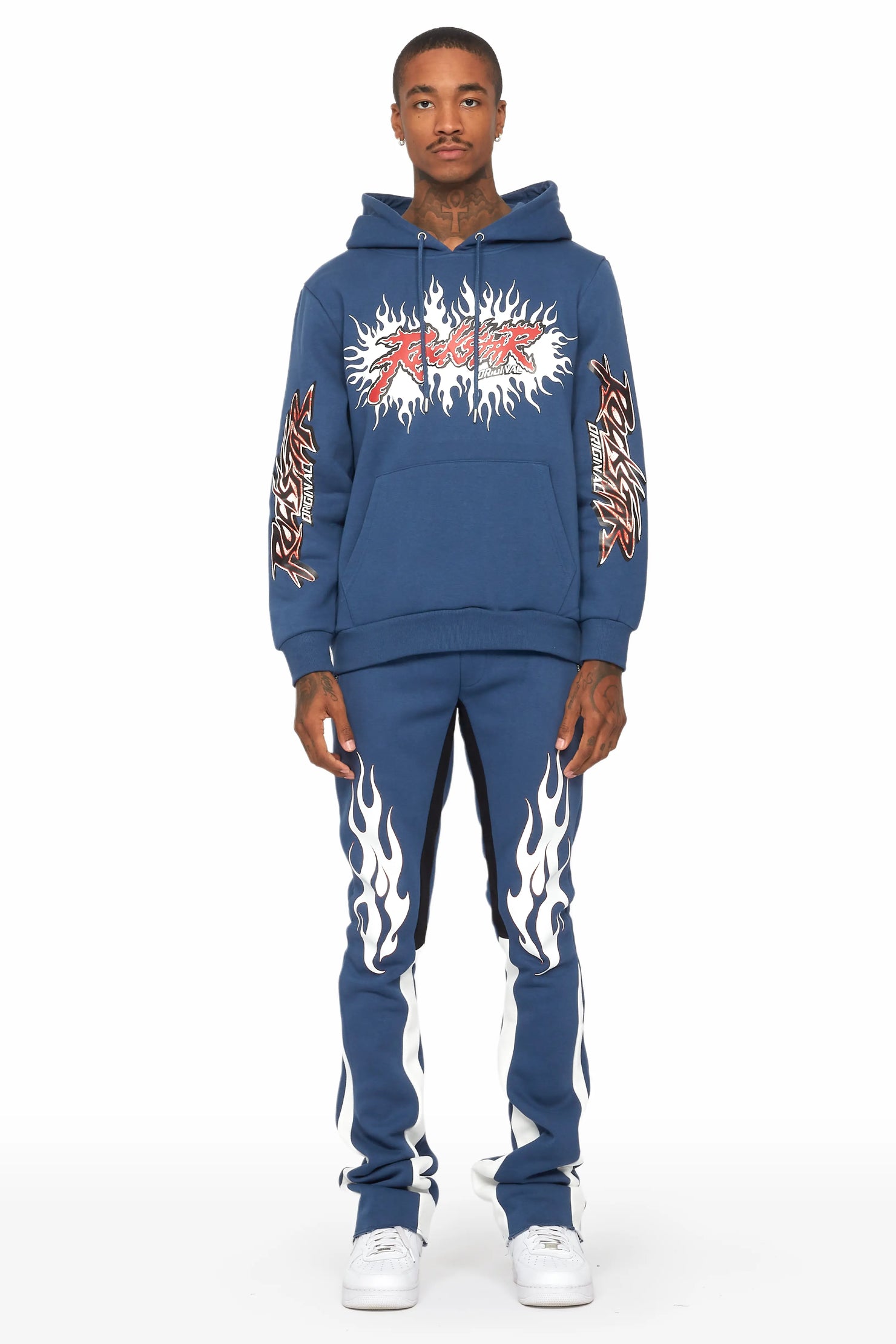 Tidus Navy Hoodie/Stacked Flare Track Pant Set