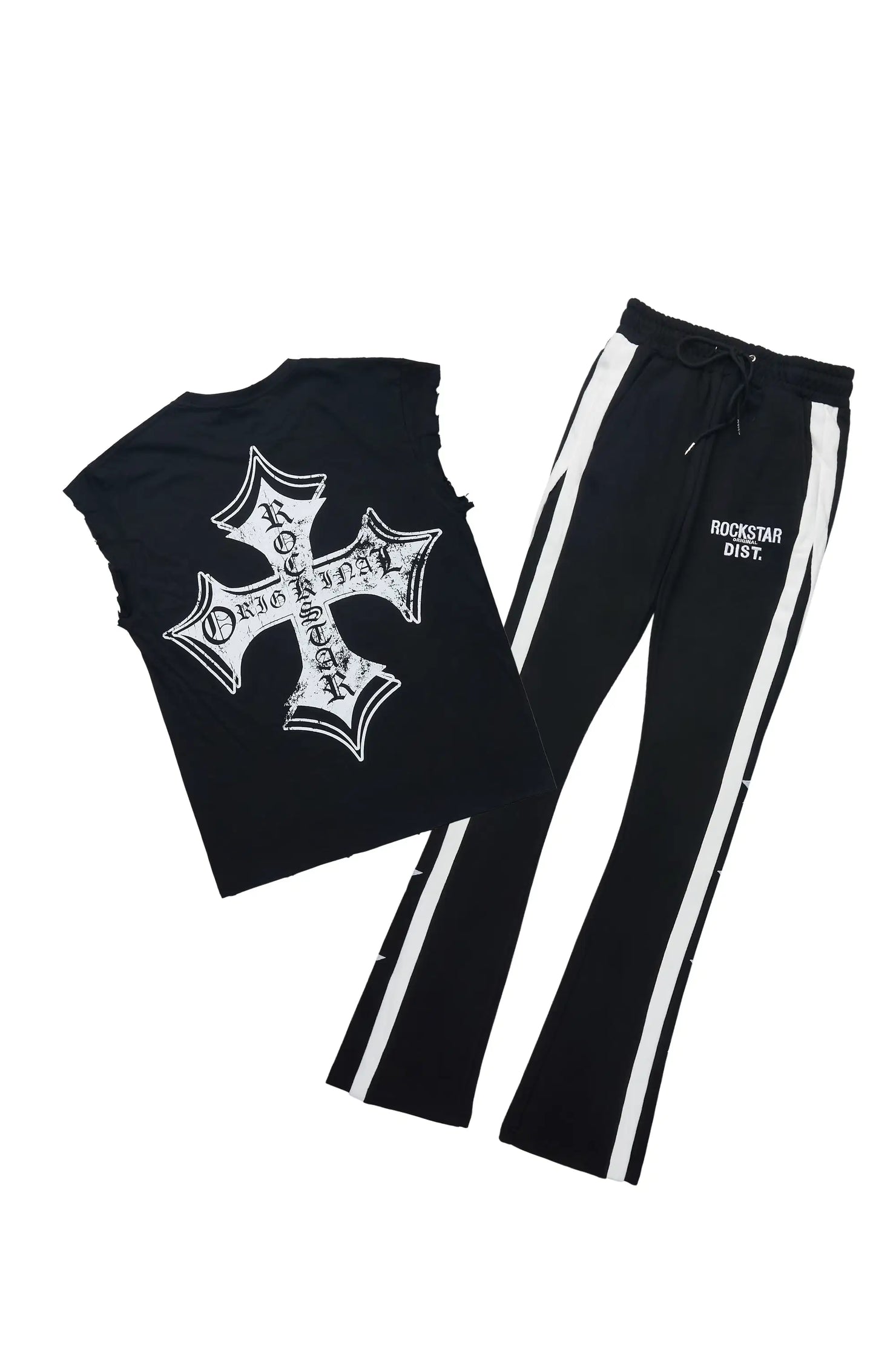 Arkady Black Muscle T-Shirt/Black Stacked Flare Pant Set