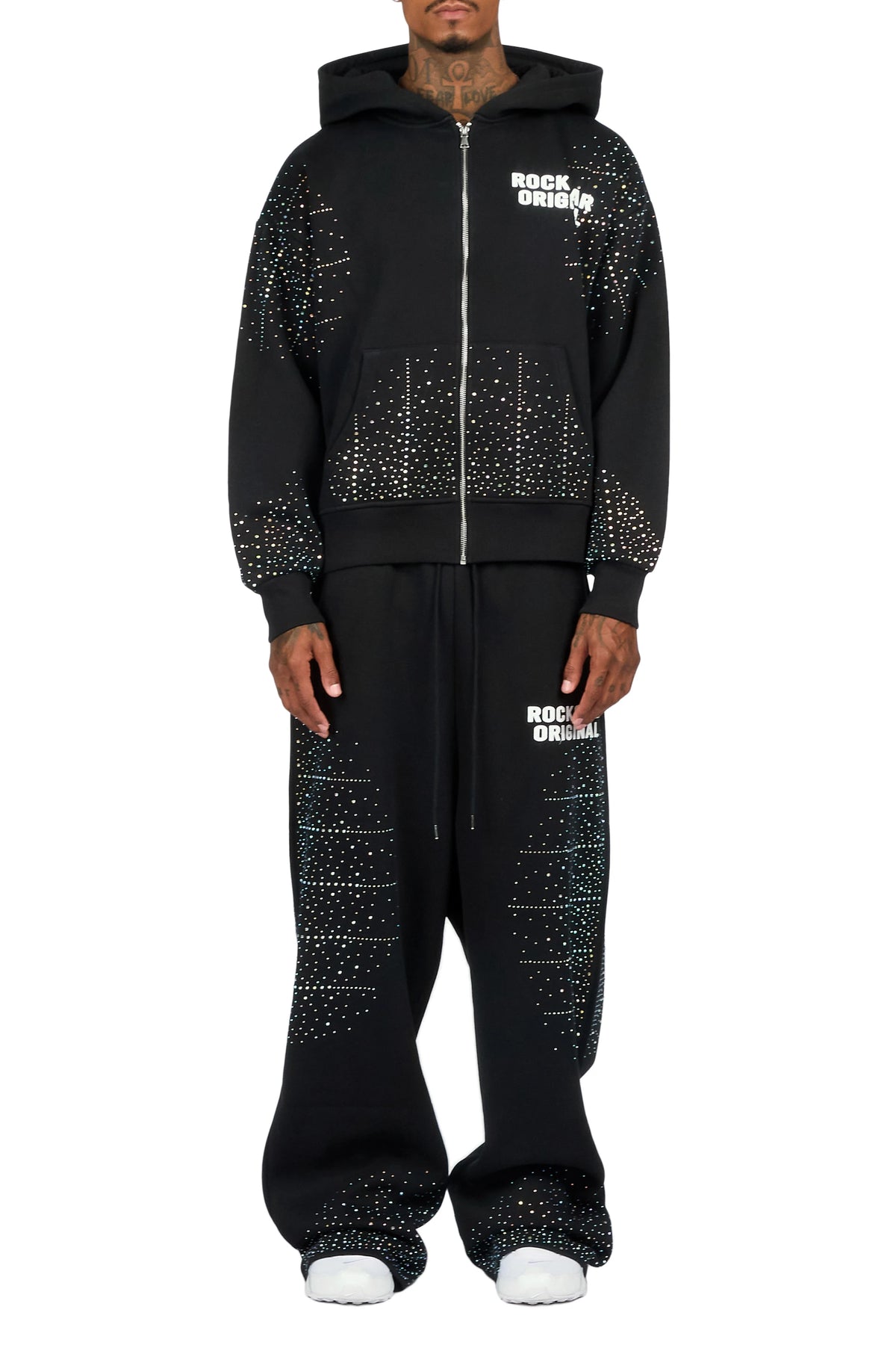 Eoghan Black Rhinestone Hoodie/Baggy Pant Track Set