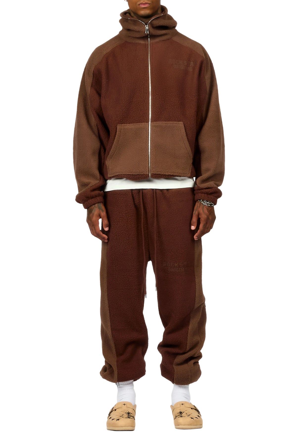 Minero Sherpa Brown Zip Up Hoodie/Jogger Track Set