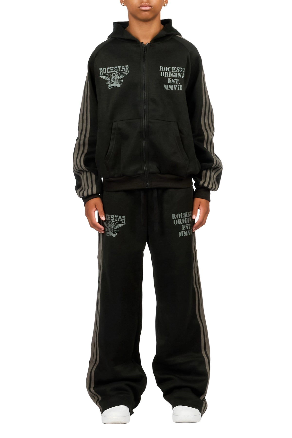 Boys Manier Black/Grey Zip Up Hoodie Relaxed Pant Track Set