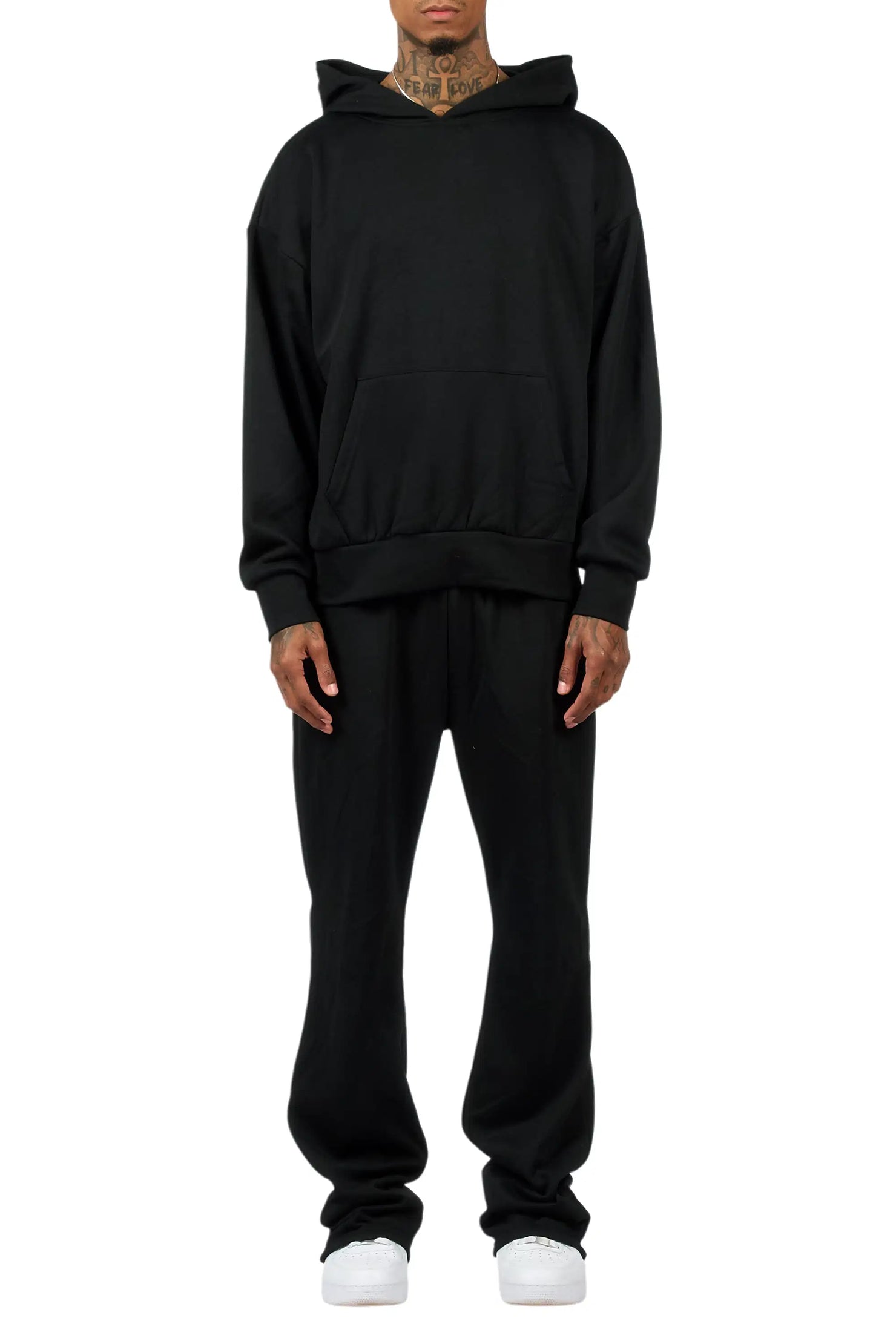Basic Black Hoodie Relaxed Track Set