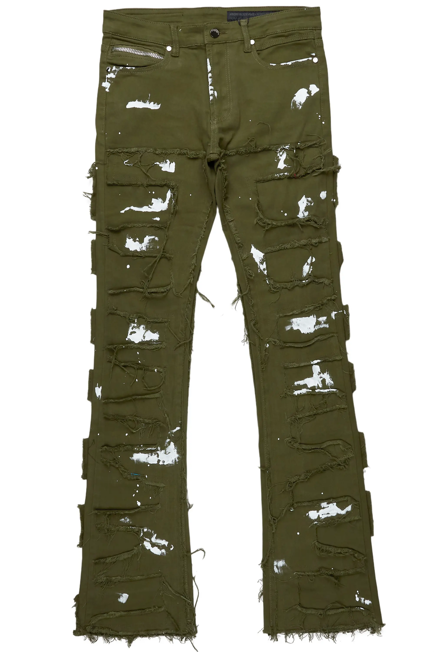 Yakez Green Painter Stacked Flare Jean