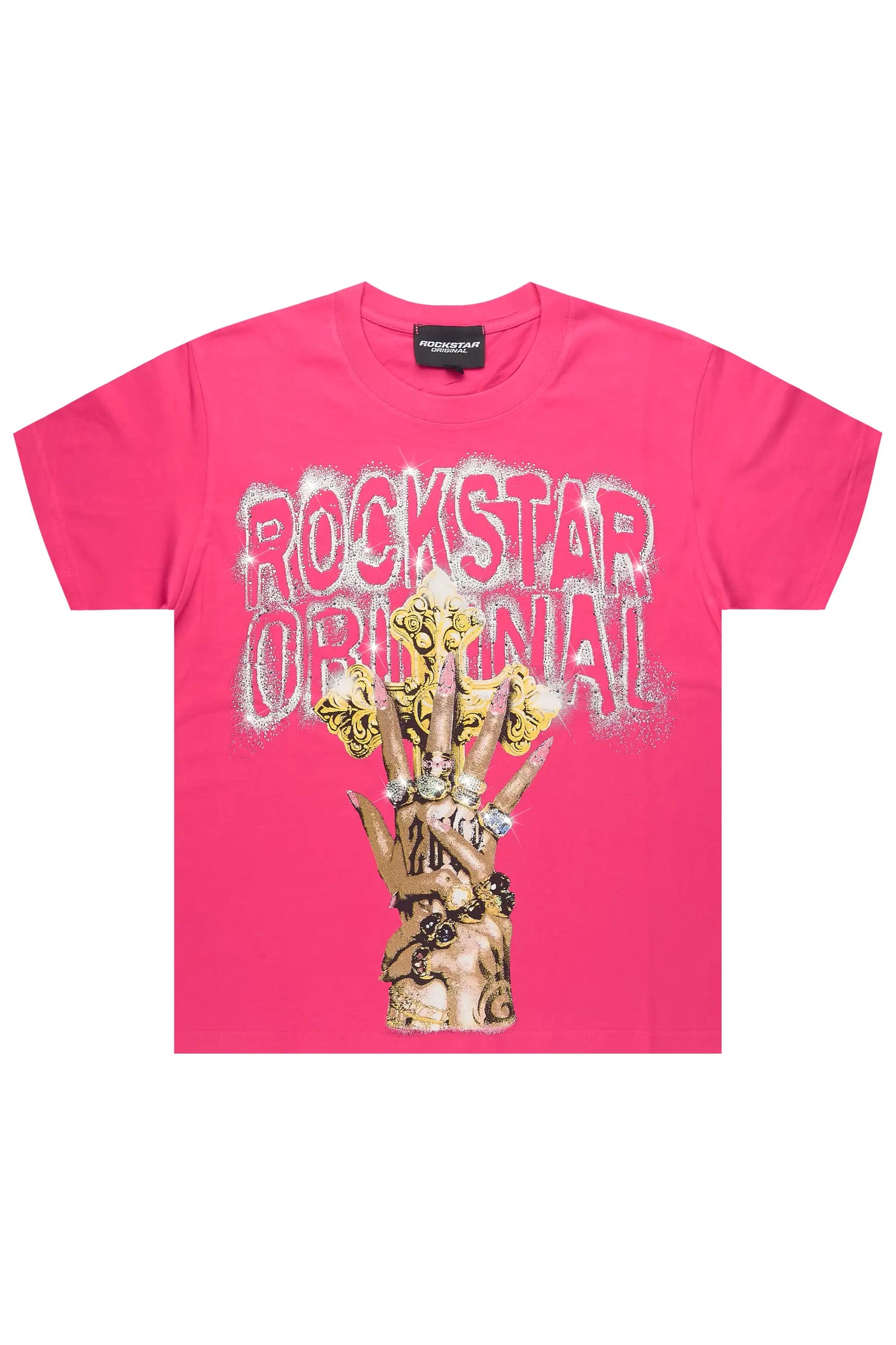 Kenoye Pink Rhinestone Short Sleeve Tee Shirt