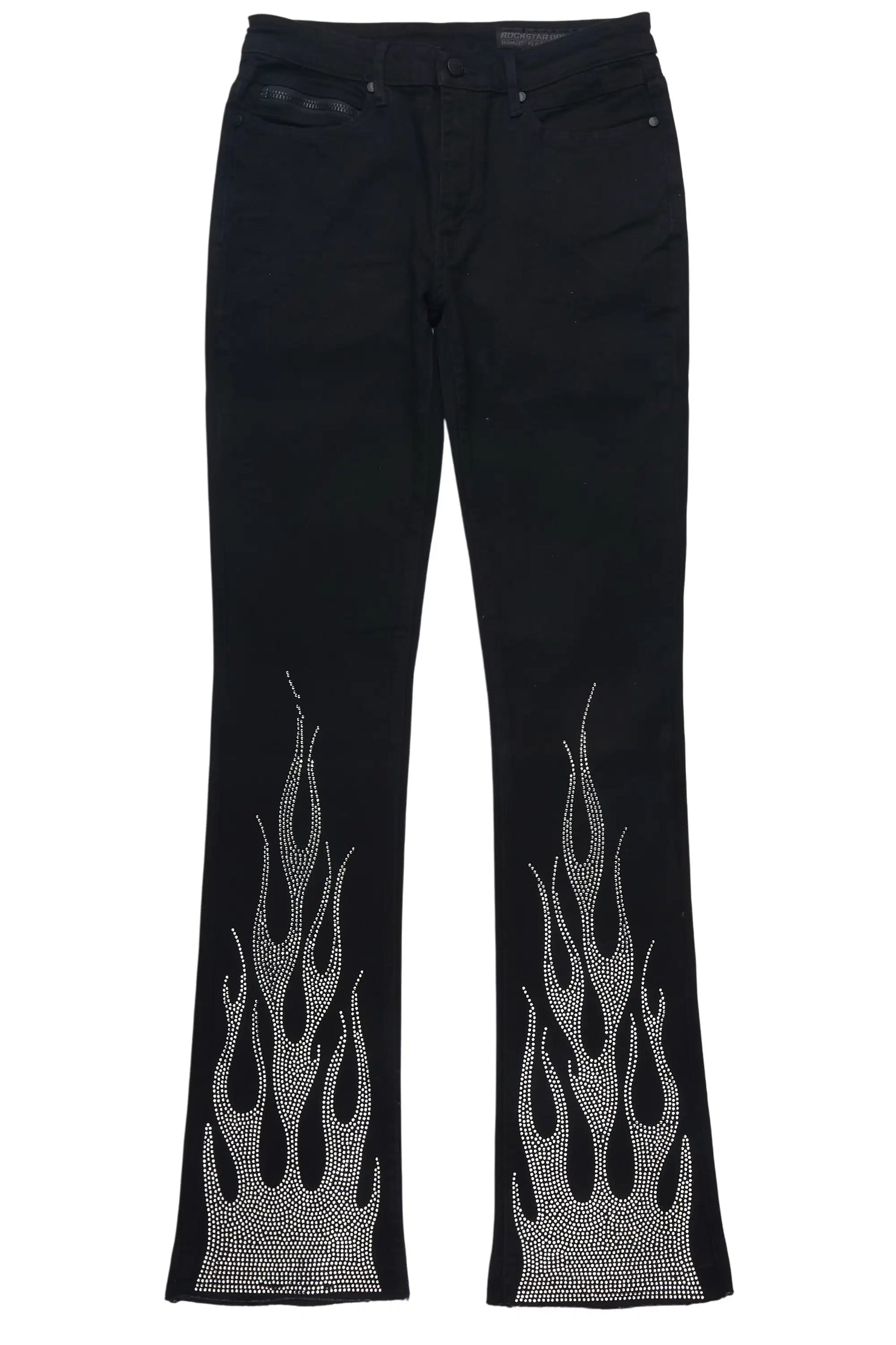 Samba Black/Clear Rhinestone Stacked Flare Jean