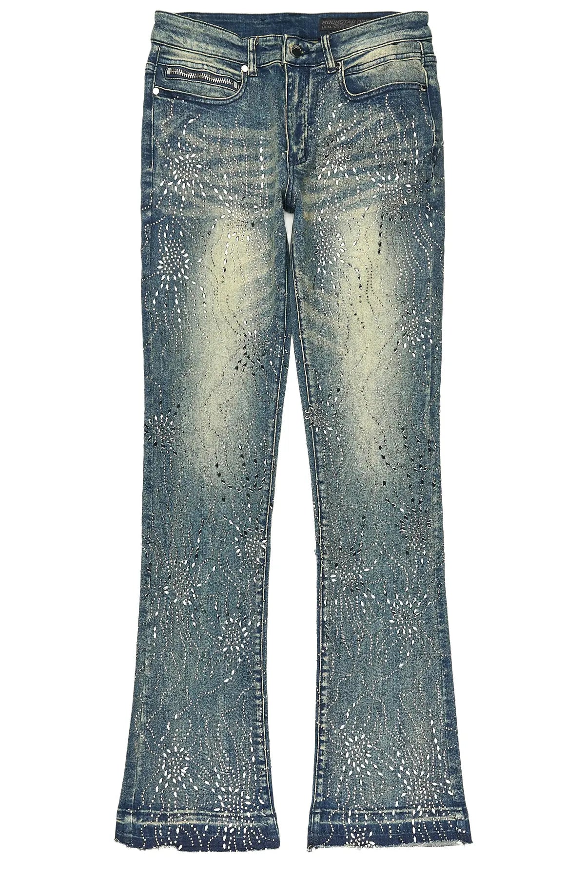 Izai Dark Blue Rhinestone Stacked Fit Jean