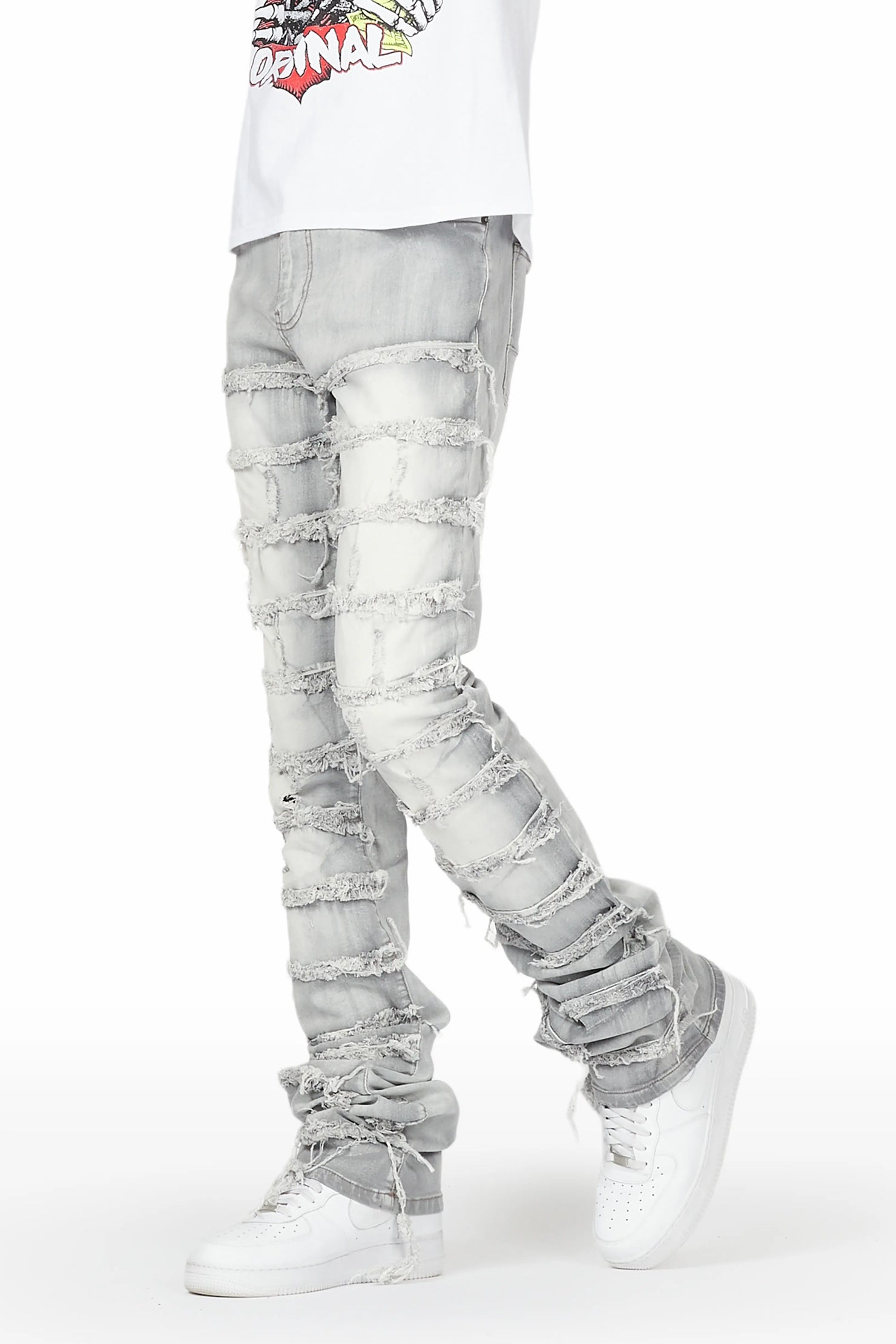 Waylon Grey Frayed Super Stacked Flare Jean